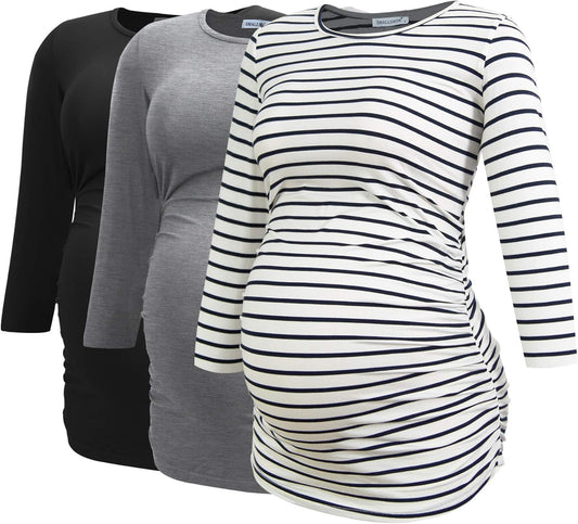 Smallshow Women'S Maternity Tunic Tops Clothes 3/4 Sleeve Ruched Pregnancy Shirt