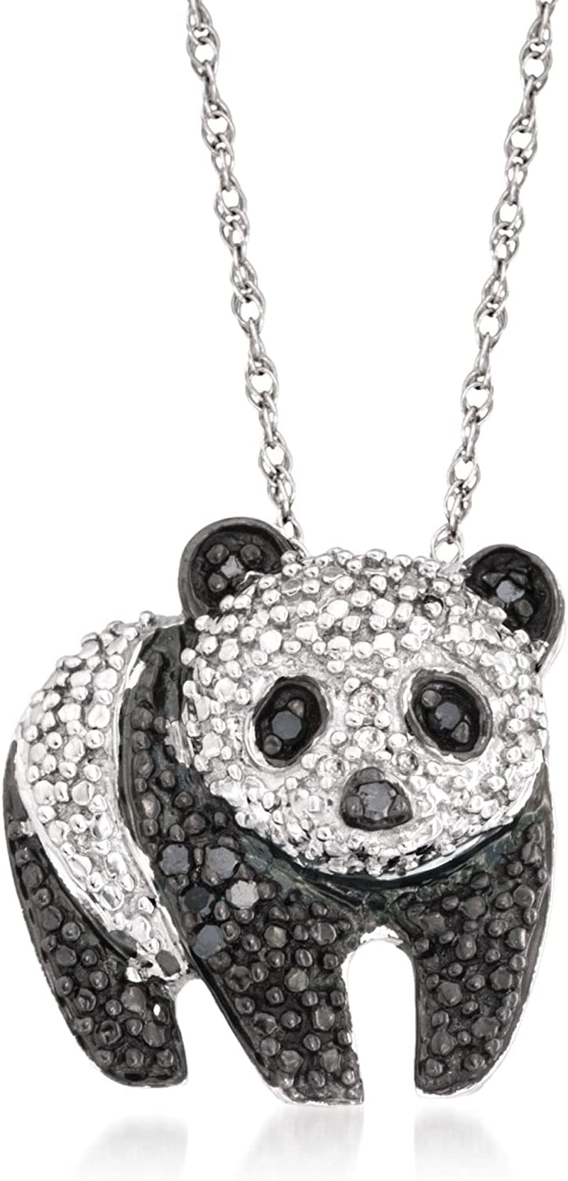 0.10 Ct. T.W. Black and White Diamond Panda Pendant Necklace in Sterling Silver. 18 Inches