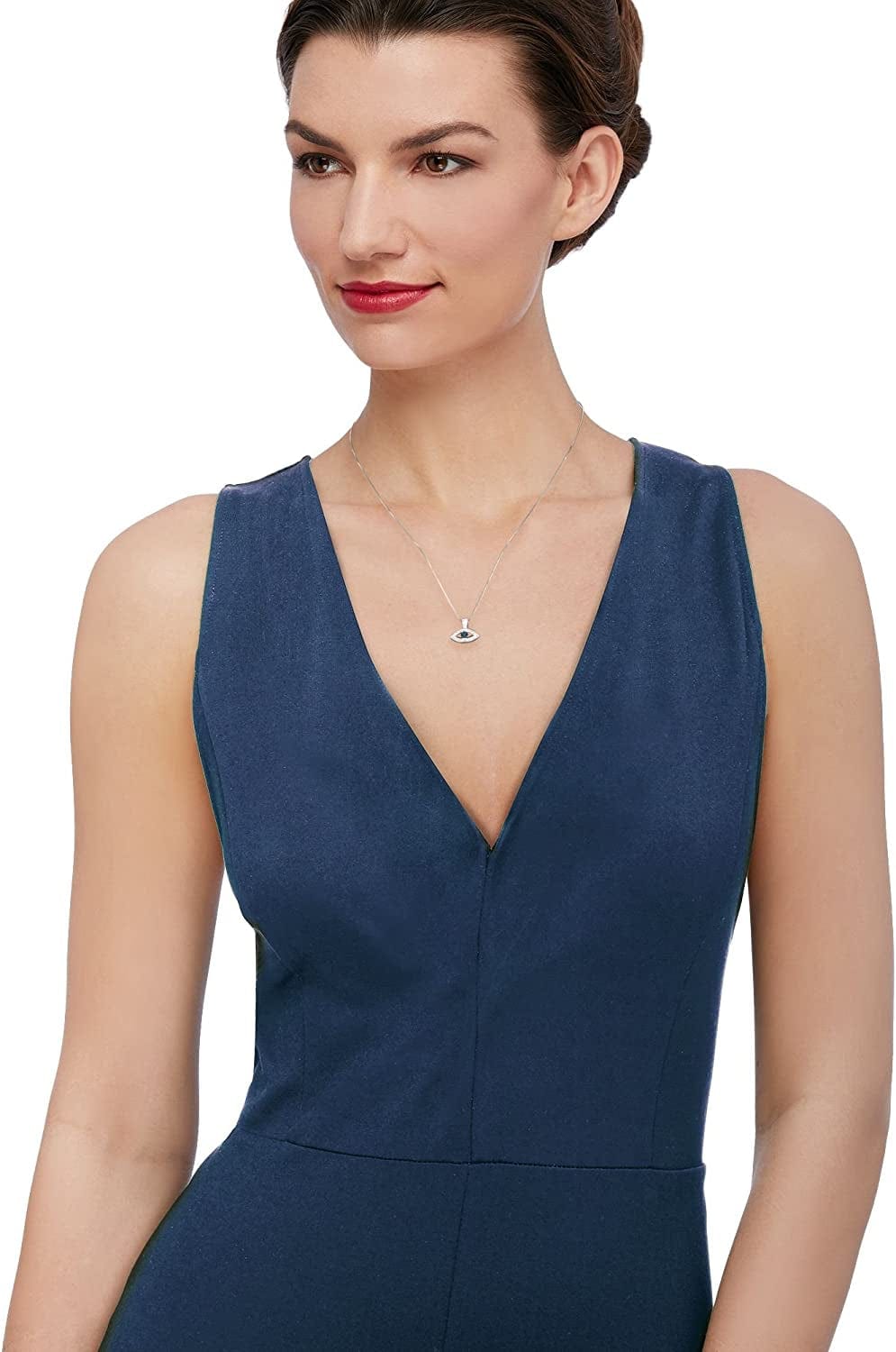 0.10 Ct. T.W. Blue and White Diamond Evil Eye Pendant Necklace in Sterling Silver