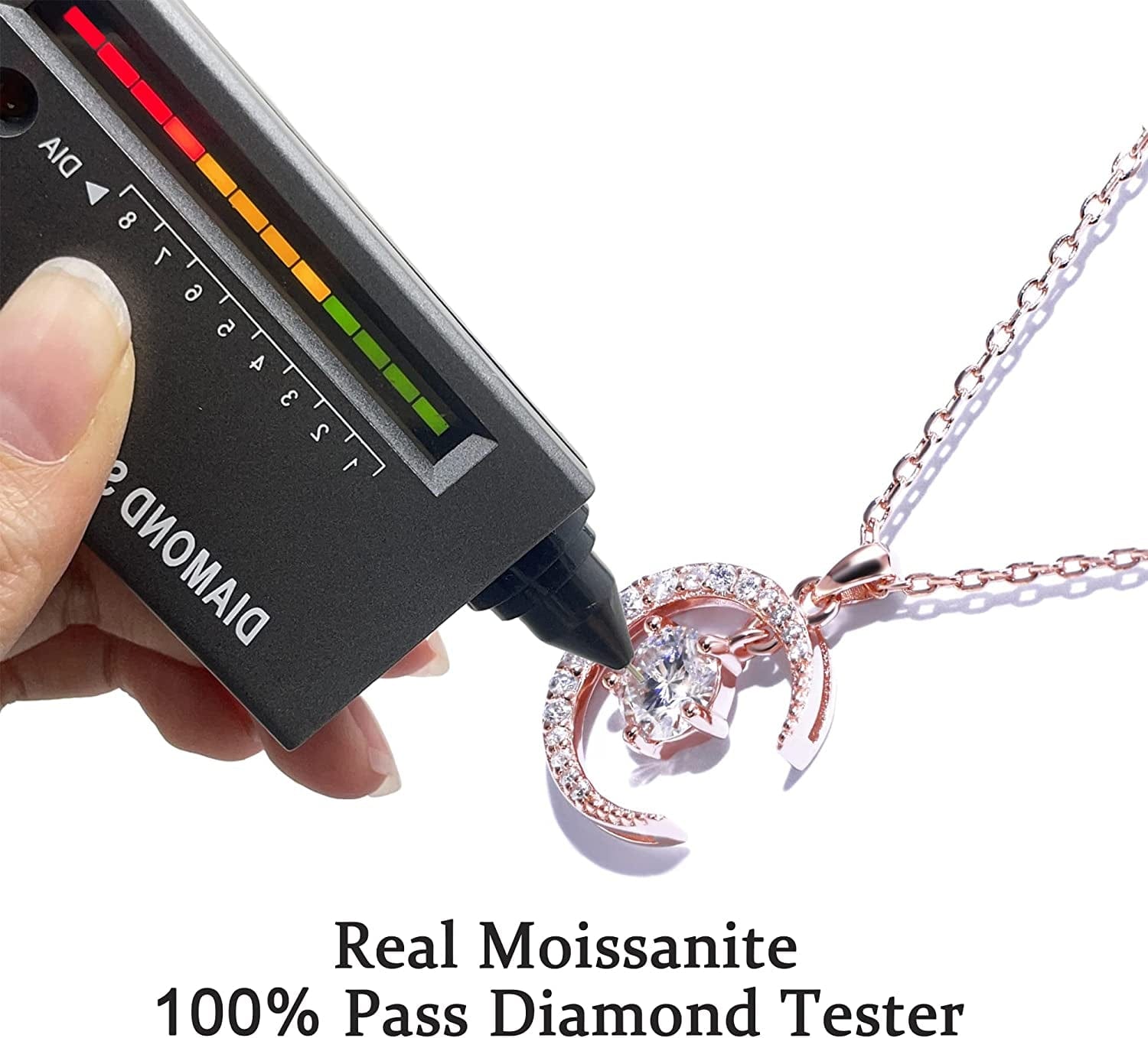 0.5 Carat Moissanite Necklace Moon and Star Pendant 925 Sterling Silver Rose Gold Plated DEF Color VVS Clarity round Heart Arrows Cut Moissanite Diamond Necklace 16+2 Inches Chain for Women White / Star and Moon 0.5ct