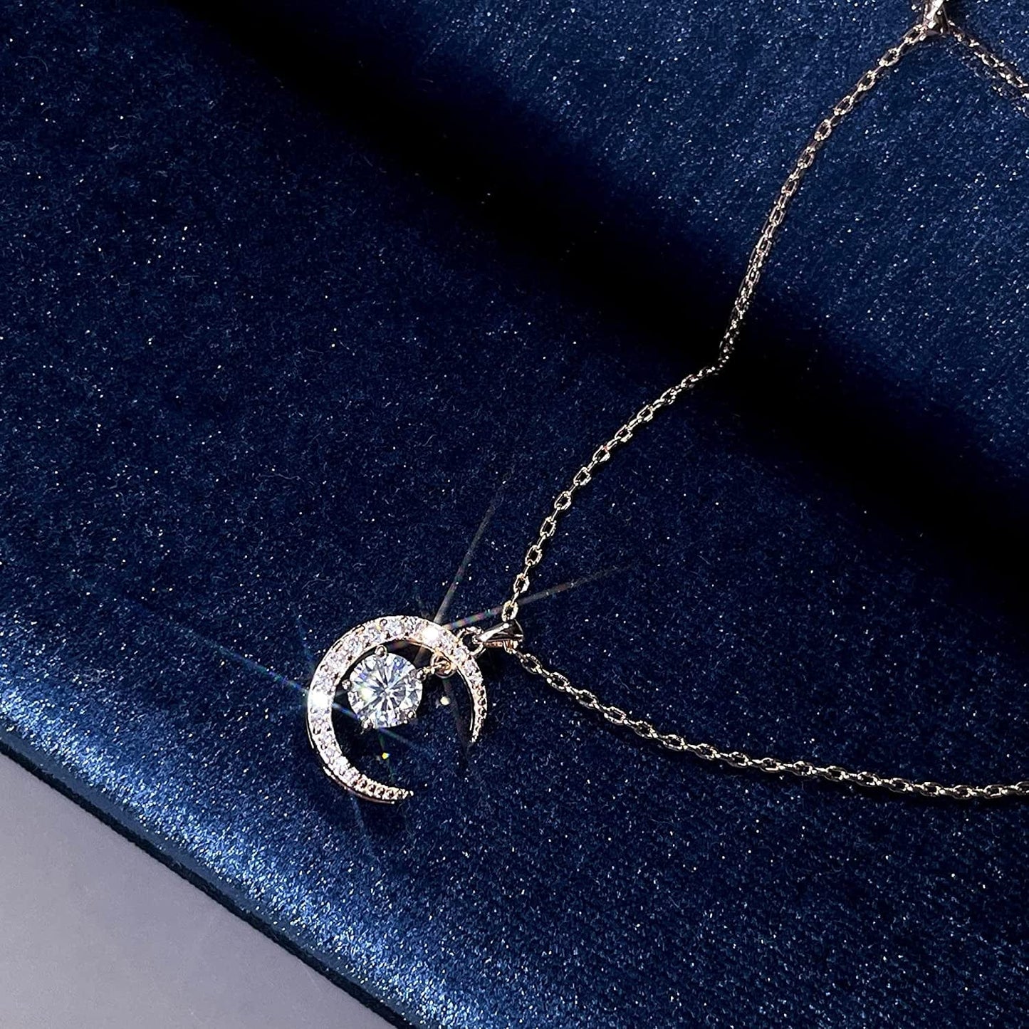 0.5 Carat Moissanite Necklace Moon and Star Pendant 925 Sterling Silver Rose Gold Plated DEF Color VVS Clarity round Heart Arrows Cut Moissanite Diamond Necklace 16+2 Inches Chain for Women White / Star and Moon 0.5ct