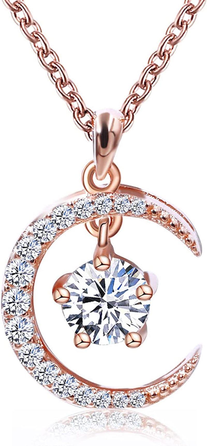 0.5 Carat Moissanite Necklace Moon and Star Pendant 925 Sterling Silver Rose Gold Plated DEF Color VVS Clarity round Heart Arrows Cut Moissanite Diamond Necklace 16+2 Inches Chain for Women White / Star and Moon 0.5ct