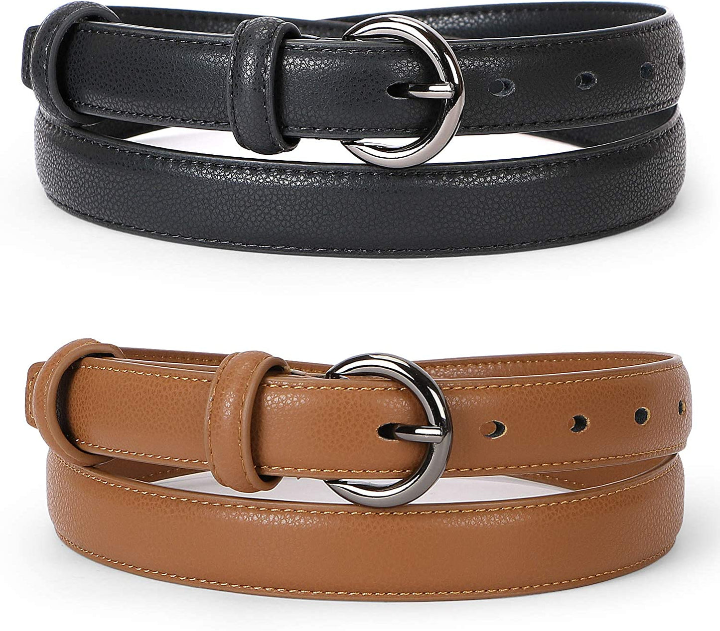 WERFORU 2 Pack Women Leather Belt Waist Skinny Dress Belts Solid Pin Buckle Belt for Jeans Pants Apparel & Accessories > Clothing Accessories > Belts WERFORU A-black/Brown Fit Size 46"-50"