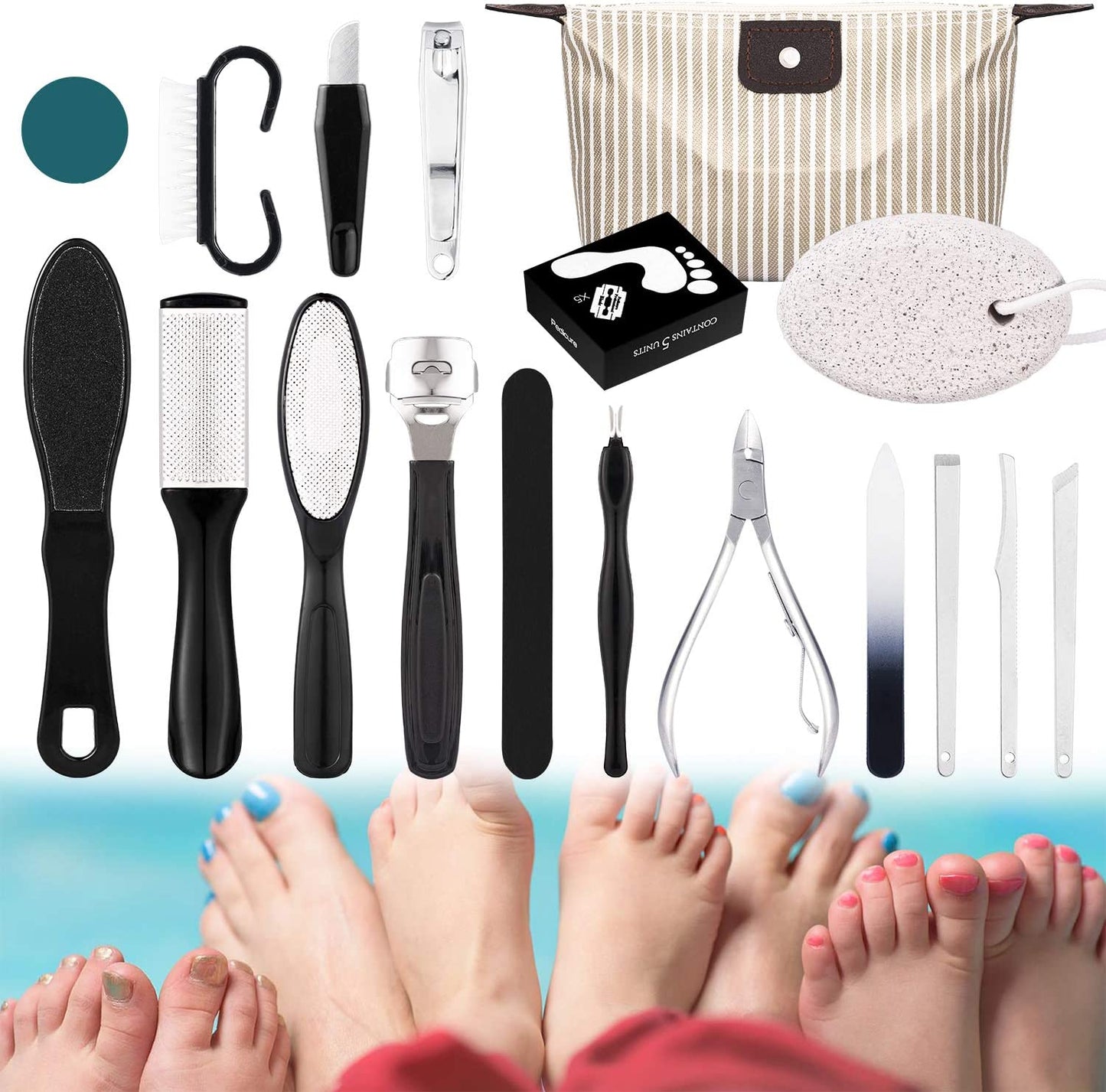 Whaline Pedicure Tools Kit, Dead Skin Tool Set 18 in 1, Stainless Steel Foot Callus Remover, Foot File Rasp, Nail Toenail Clipper, Pumice Stone, Foot Peel, Foot Care Kit for Women Men Salon or Home Health & Beauty > Personal Care > Foot Care Whaline