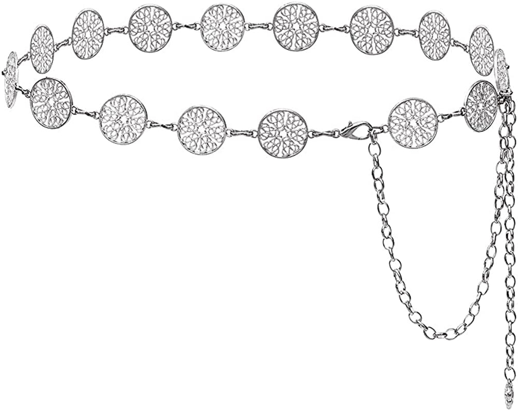 Fashion Womens Metal Silver Gold Body Waist Chain Belts for Dresses Jeans Apparel & Accessories > Jewelry > Body Jewelry NONGFUGE Silver L:59"(39"+ Extended chain 20")