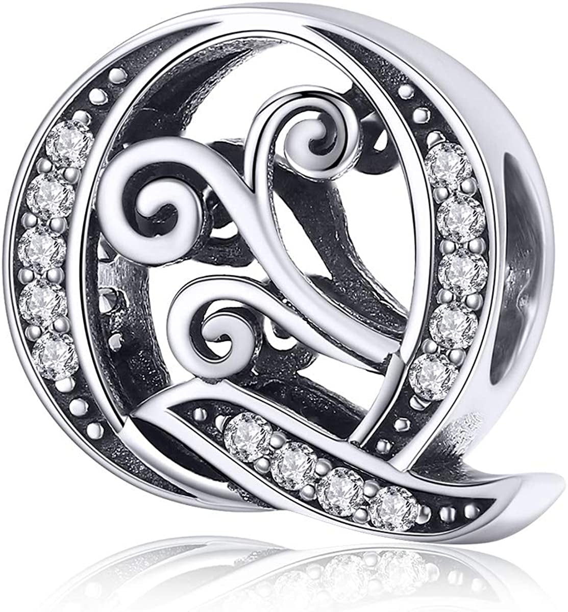 Solid 925 Sterling Silver with Cubic Stones, Complete A~Z Gift Options Alphabet Charm Letter Beads Fit Pandora European Bracelets Apparel & Accessories > Jewelry > Bracelets ABAOLALA ALPHABET Q
