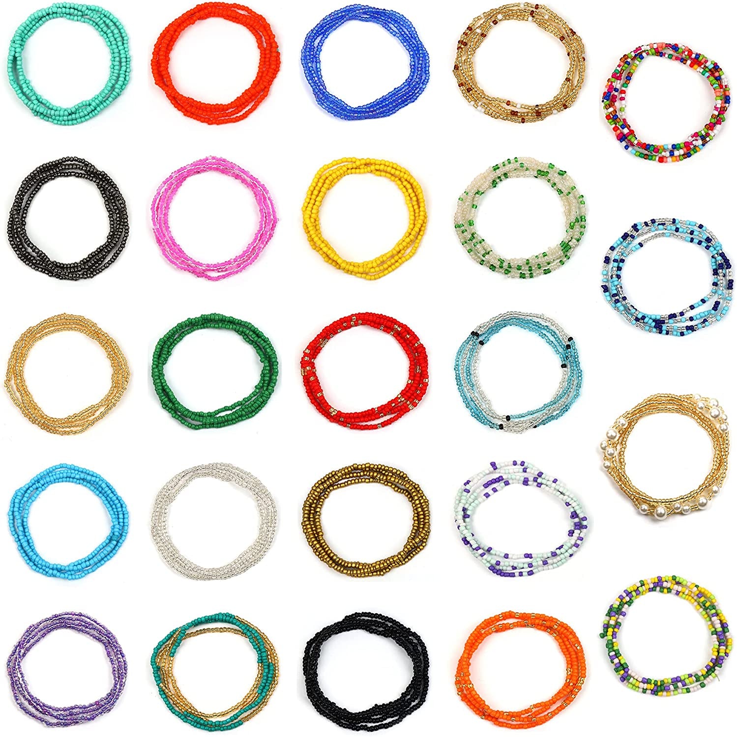 Sanfenly 24Pcs Waist Beads for Women Colorful African Elastic Beads plus Size Waist Chains Summer Beach Bikini Layered Waist Jewelry Belly Beads Body Chains Set Apparel & Accessories > Jewelry > Body Jewelry Sanfenly style1