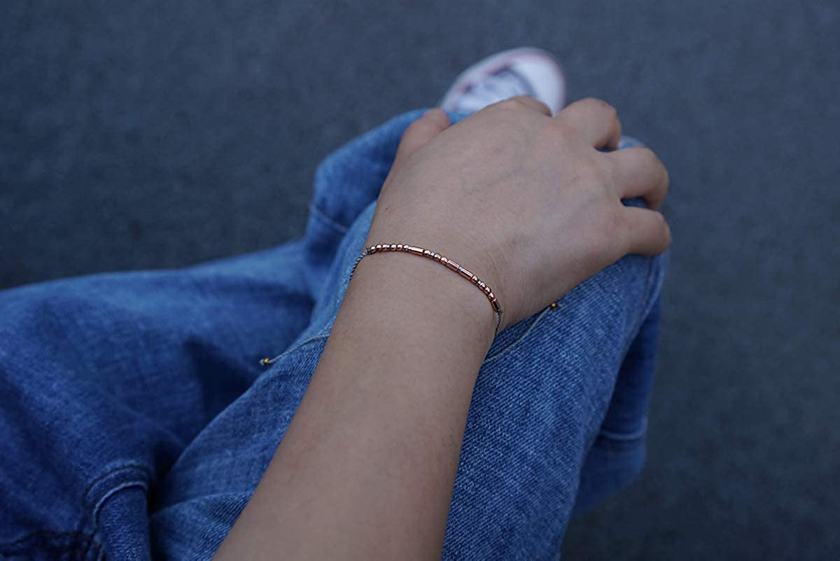 Rarelove Aunt Morse Code Bracelets Best Aunt Christmas Gift Women Girls Rose Golden Beads Grey String Bracelet Apparel & Accessories > Jewelry > Bracelets RareLove