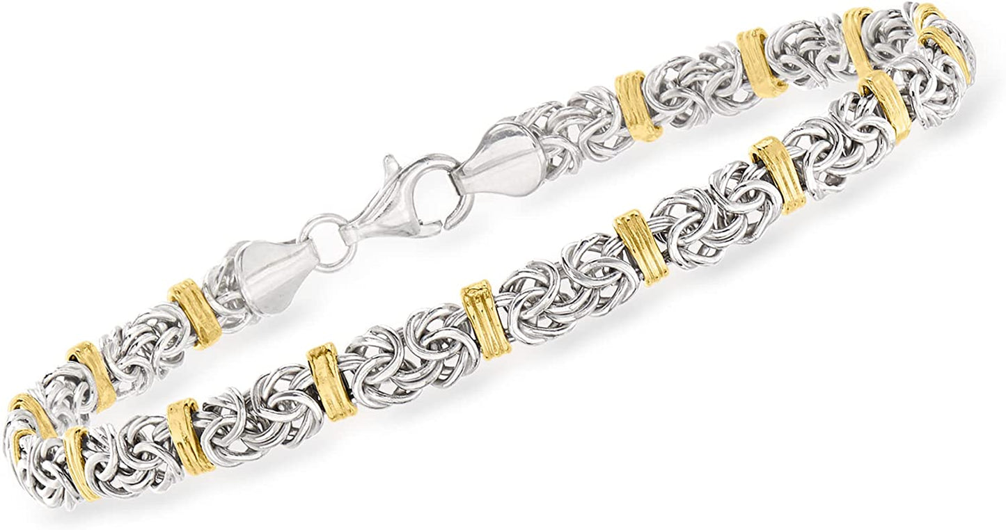 Ross-Simons Sterling Silver and 14Kt Yellow Gold Byzantine Station Bracelet Apparel & Accessories > Jewelry > Bracelets Ross-Simons 7.0 Inches