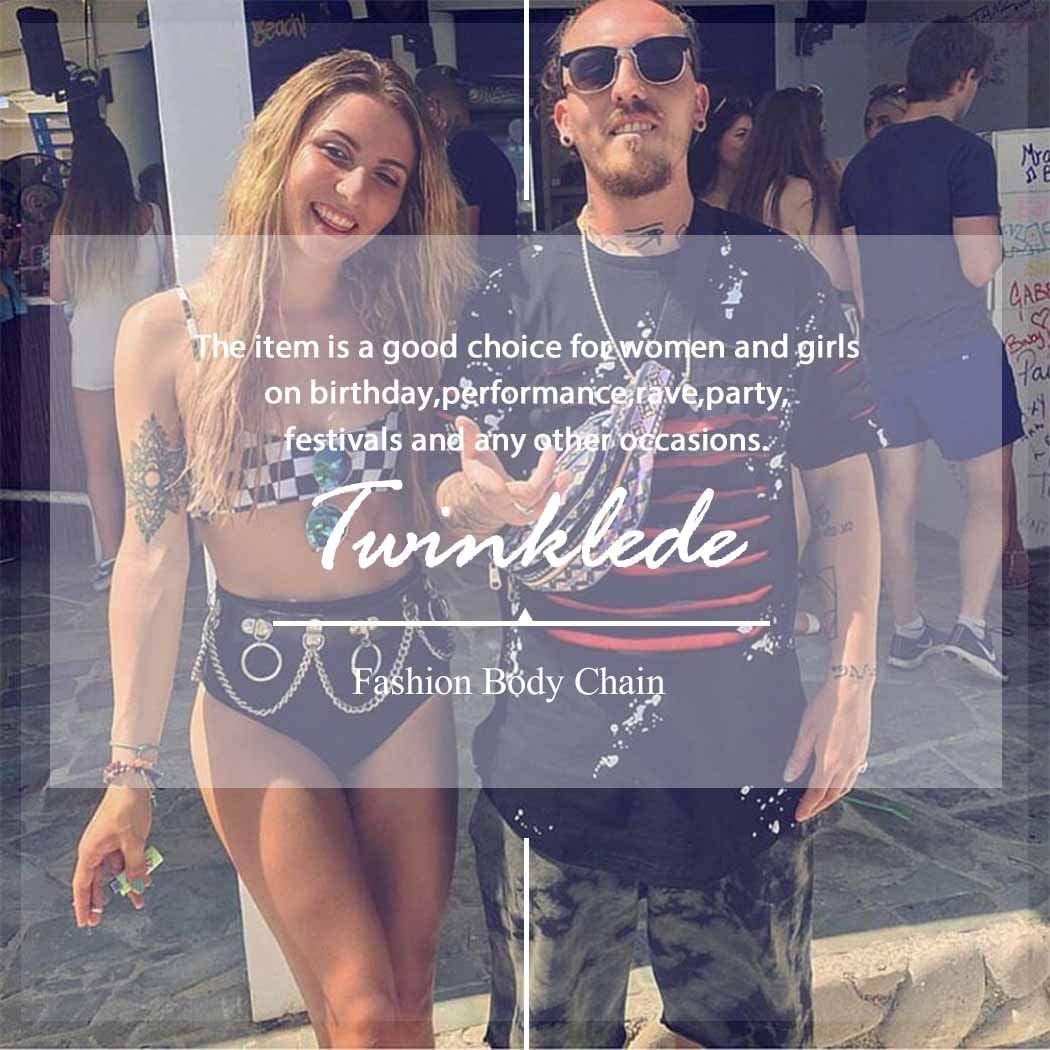 Twinklede Punk Leather Belly Waist Chain Belt Circle Body Chains Festival Rave Body Chain Jewelry for Women and Girls Apparel & Accessories > Jewelry > Body Jewelry Twinklede