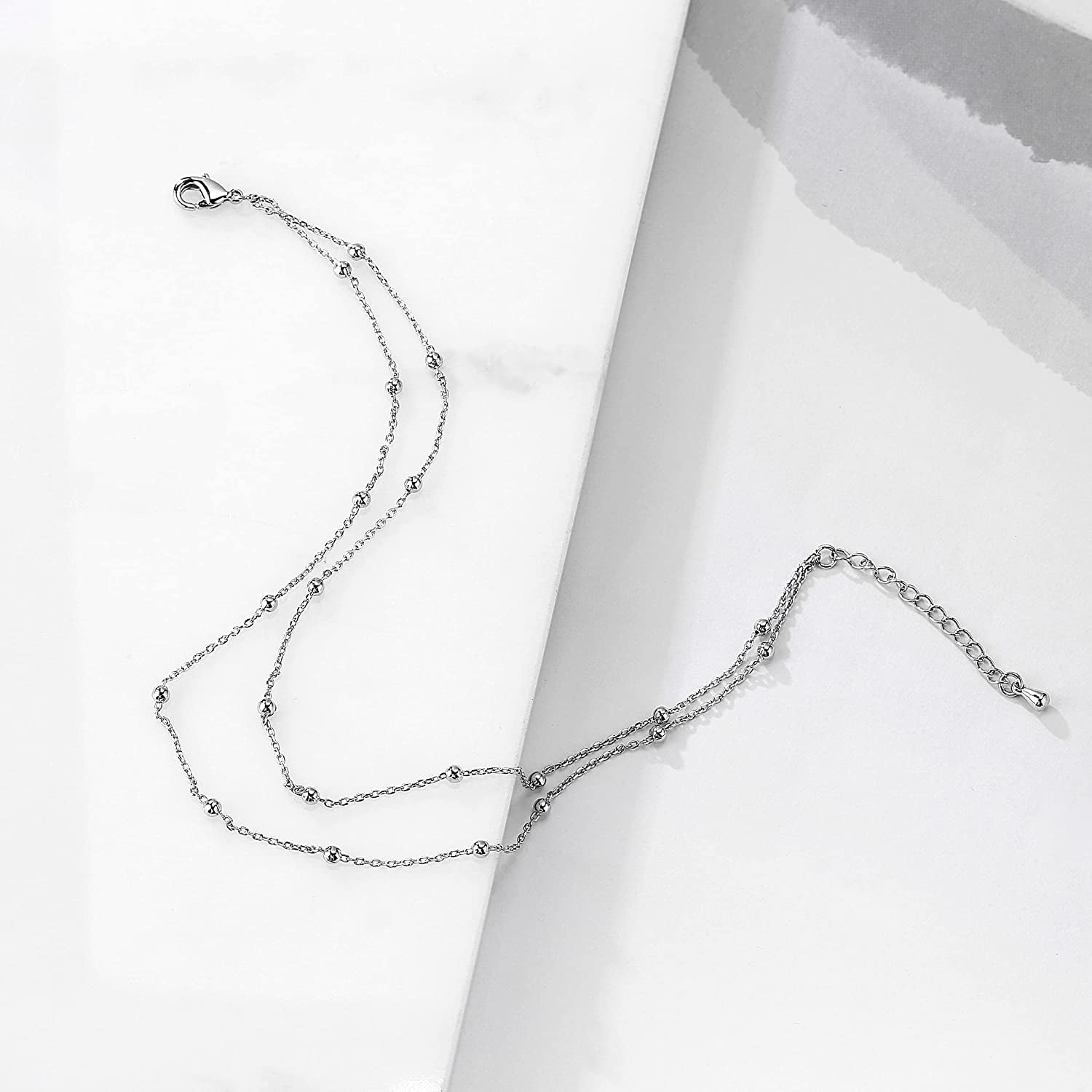 Pencros Dainty Layered Anklet,14K Gold Filled Cute Beads Satellite Chain Heart Boho Adjustable Anklets for Women Teen Girls Apparel & Accessories > Jewelry > Anklets Pencros