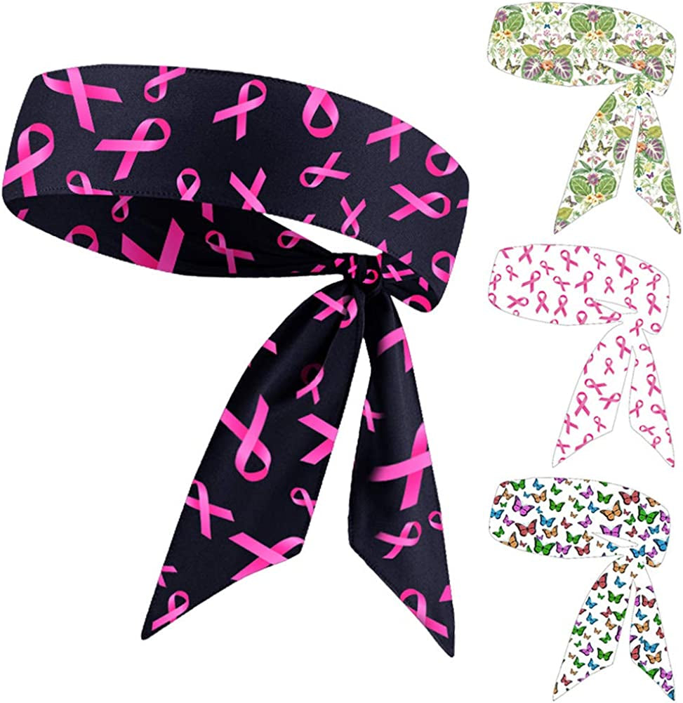 Sweat Wicking Head Tie, Tie Back Headband, Tie up Hair Band for Men Women Kids Girls Boys, Athletic Ninja Sweatband Head Wraps, Pirates Bandana Headwrap for Tennis, Workout Apparel & Accessories > Clothing Accessories > Bandanas & Headties JHYWELL Awareness 4 Pack
