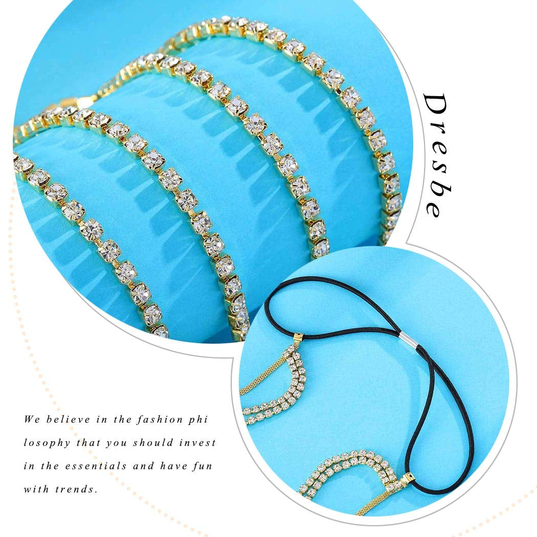 Dresbe Boho Rhinestones Leg Chain Layered Body Chains Ballerina Thigh Chain Party Bikini Body Jewelry Accessories for Women and Girls (Gold) Apparel & Accessories > Jewelry > Body Jewelry Dresbe