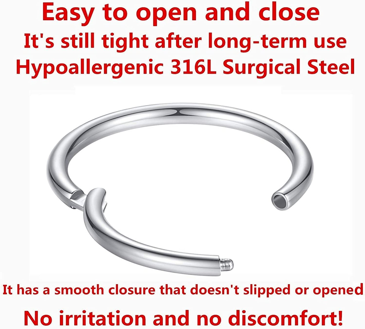 ORANGELOVE Hypoallergenic Nose Rings 20G 18G 16G 14G 12G 10G 8G 316L Surgical Steel Septum Jewelry Hinged Segment Ring Body Piercing Nose Hoop Lip Rings Nose Helix Cartilage Rook Earrings Apparel & Accessories > Jewelry > Rings ORANGELOVE