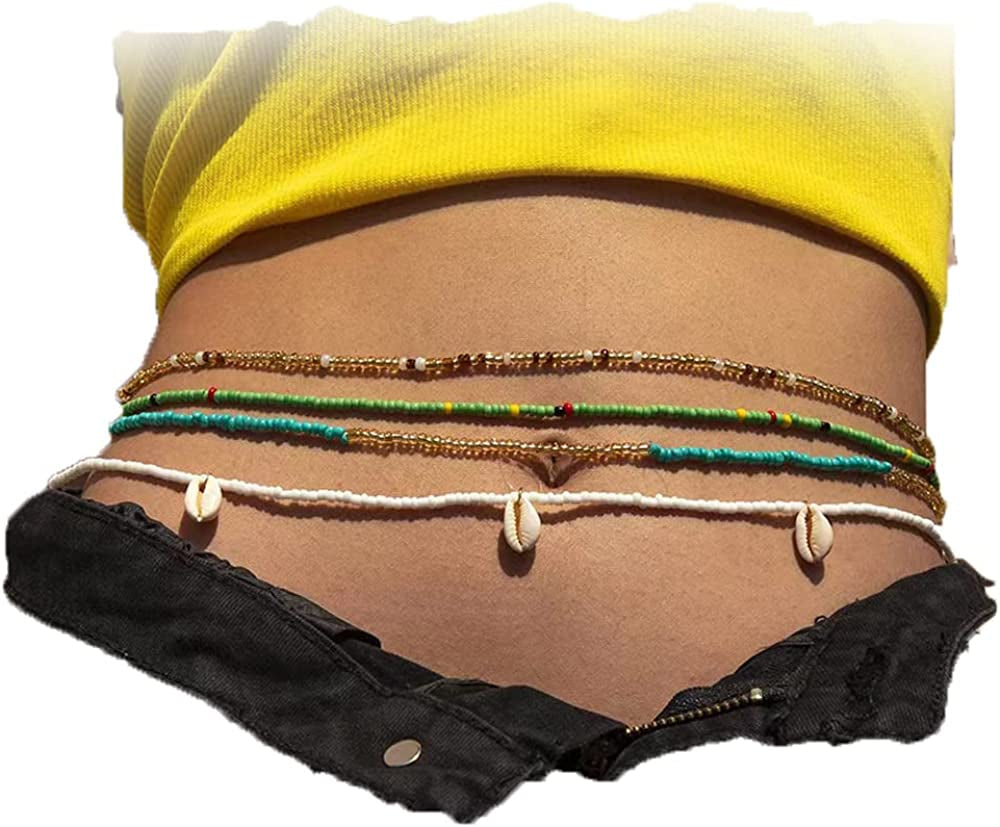 Butterfly Waist Chain with Crystals Gold Sexy Belly Chains Rhinestone Adjustable Beach Bikini Body Chain for Women Girls Stomach Jewelry Chain Summer Beach Bikini Belly Chains Rave Jewelry Gift Apparel & Accessories > Jewelry > Body Jewelry INLOLLY Seashell Mix