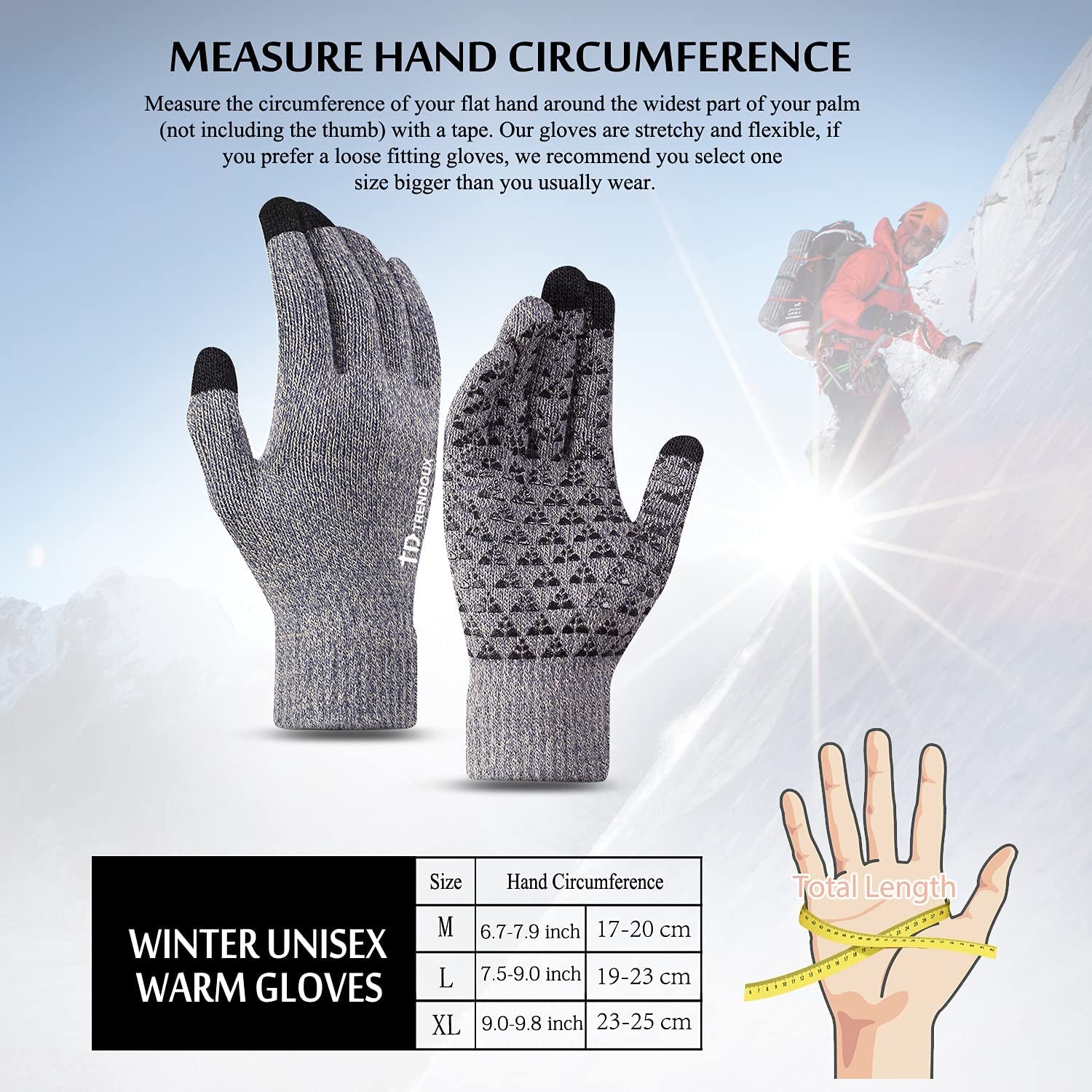 TRENDOUX Winter Gloves for Men Women - Upgraded Touch Screen Anti-Slip Silicone Gel - Elastic Cuff - Thermal Soft Knit Lining Apparel & Accessories > Clothing Accessories > Gloves & Mittens TRENDOUX