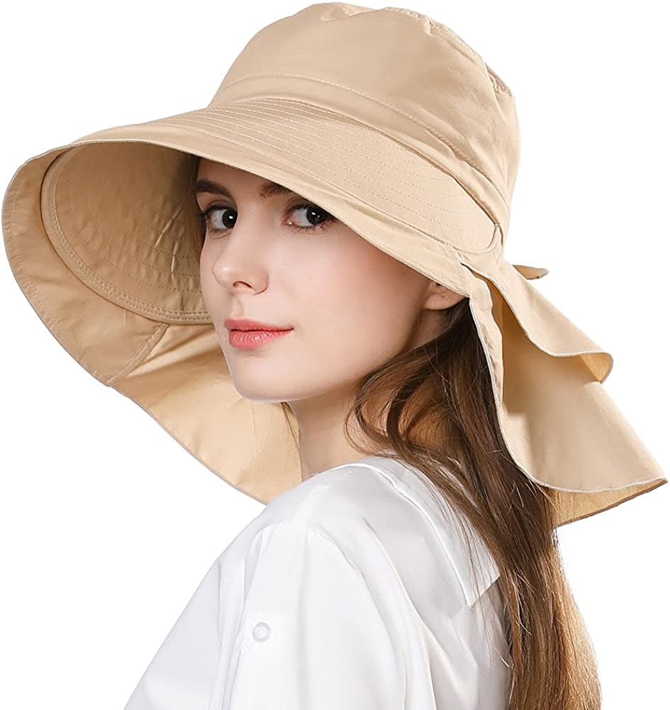 Siggi Summer Pony Tail Flap Cap UPF 50+ Cotton Sun Hat with Ponytail Hole Neck Cover Cord for Women 55-61Cm Apparel & Accessories > Clothing Accessories > Hats Comhats 69085_khaki Medium