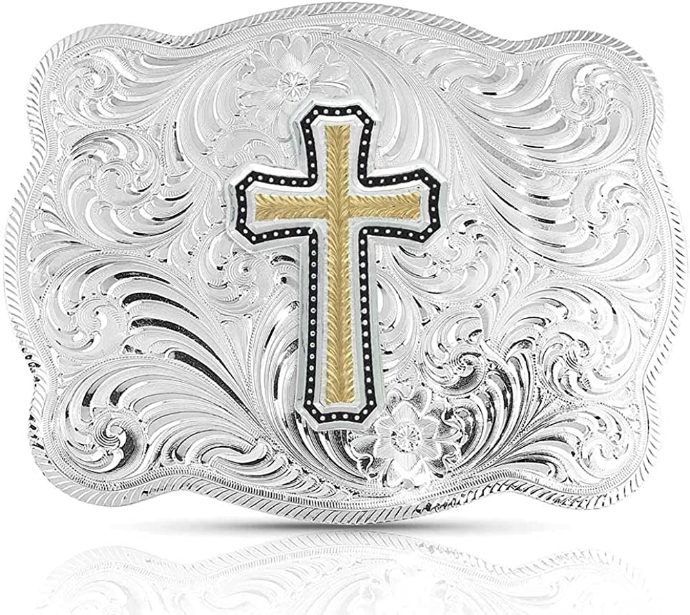 Montana Silversmiths Christian Faith Series Classic Western Buckle, Made in USA Apparel & Accessories > Clothing Accessories > Belt Buckles Montana Silversmiths Simple Scalloped Silver Golden Faith