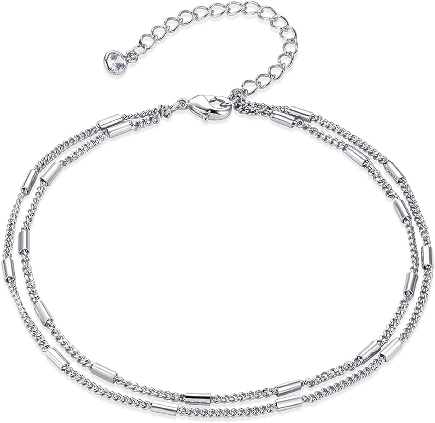 Dremmy Studios Simple Gold Chain Anklet,14K Gold/Silver Plated Dainty Summer Beach Anklets for Women Apparel & Accessories > Jewelry > Anklets DREMMY STUDIOS Layered Silver Bar