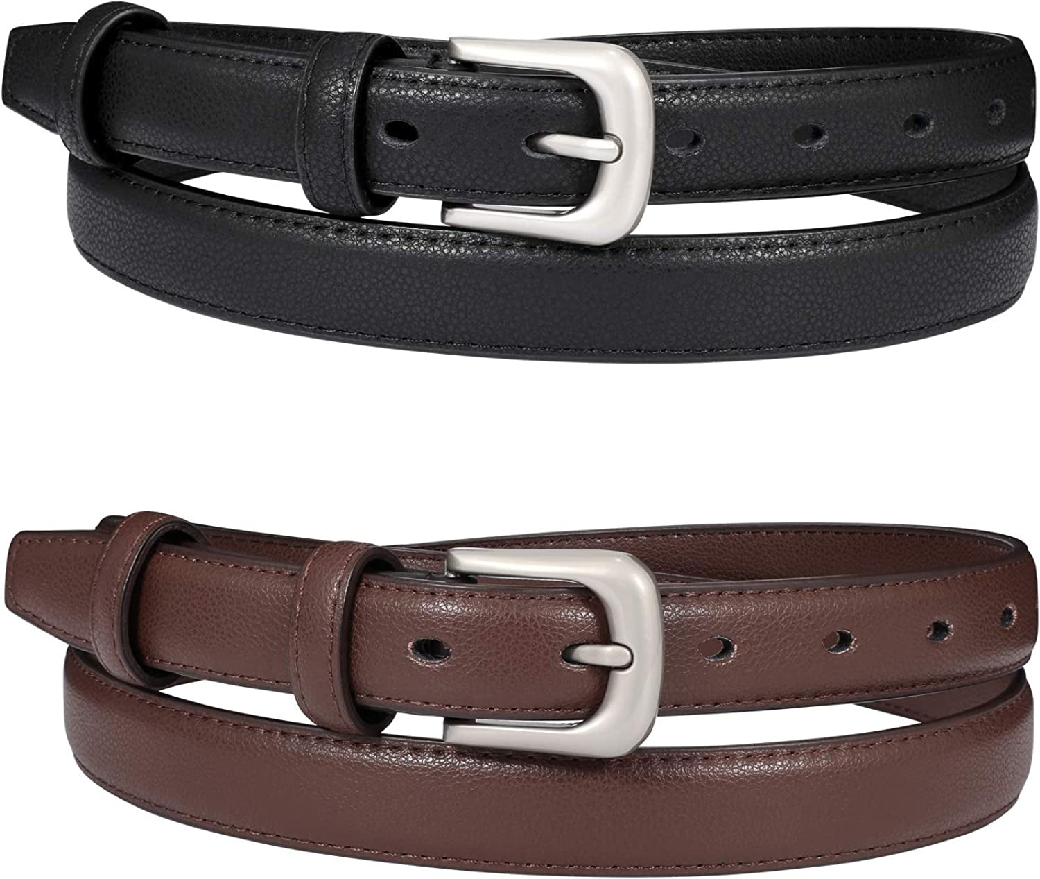 WERFORU 2 Pack Women Leather Belt Waist Skinny Dress Belts Solid Pin Buckle Belt for Jeans Pants Apparel & Accessories > Clothing Accessories > Belts WERFORU D-black/Coffee Fit Size 41"-45"