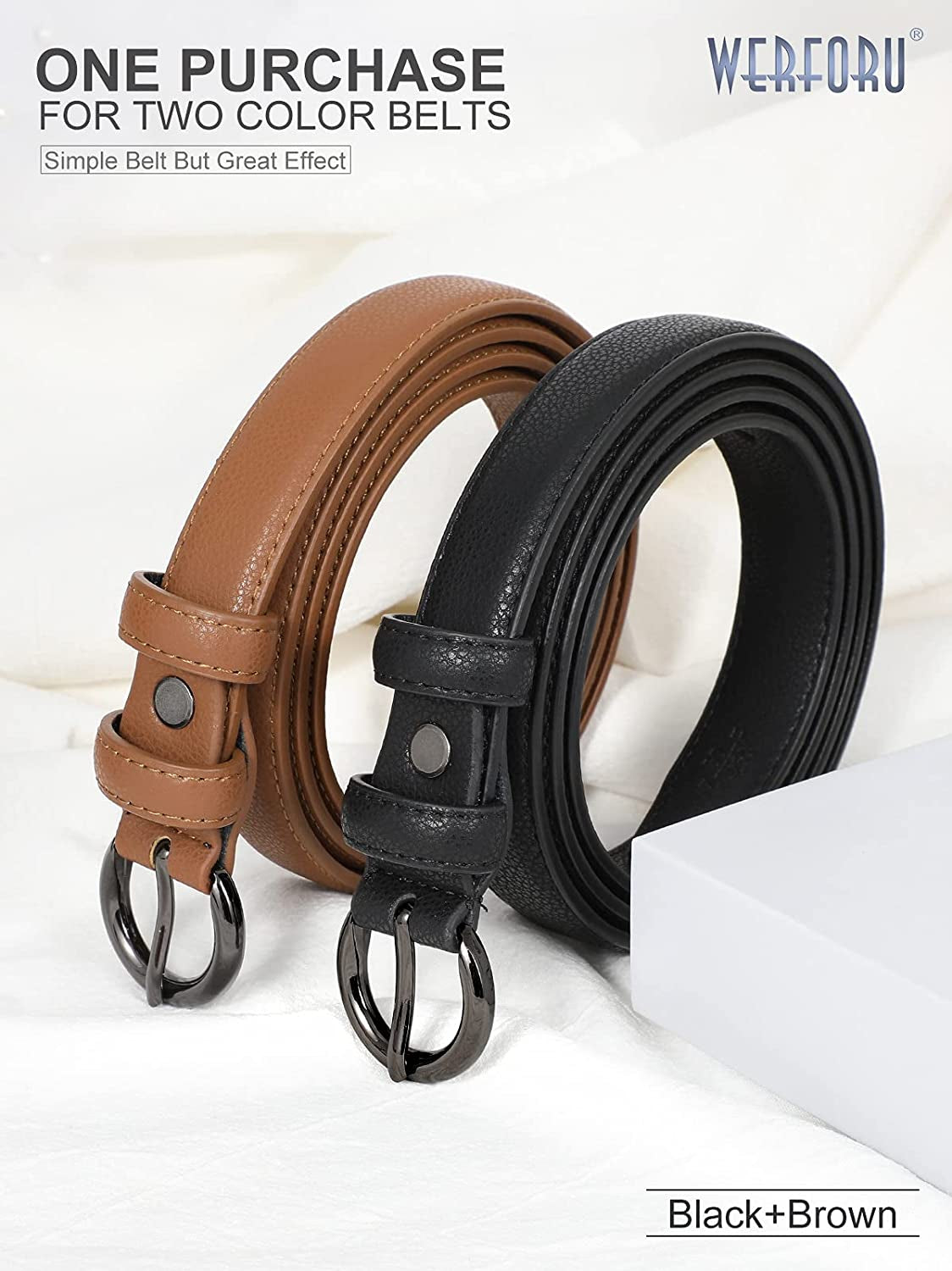 WERFORU 2 Pack Women Leather Belt Waist Skinny Dress Belts Solid Pin Buckle Belt for Jeans Pants Apparel & Accessories > Clothing Accessories > Belts WERFORU