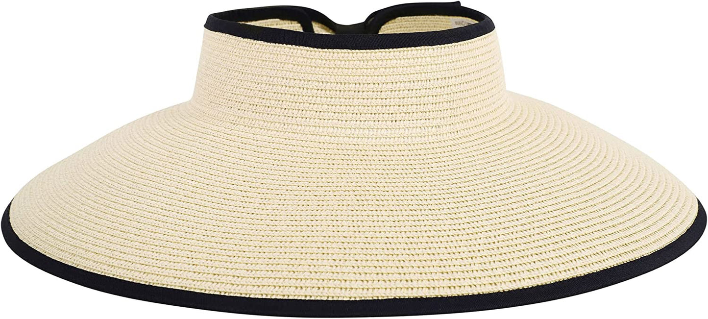 Simplicity Women'S UPF 50+ Wide Brim Roll-Up Straw Sun Hat Sun Visor Apparel & Accessories > Clothing Accessories > Hats Simplicity Light Beige