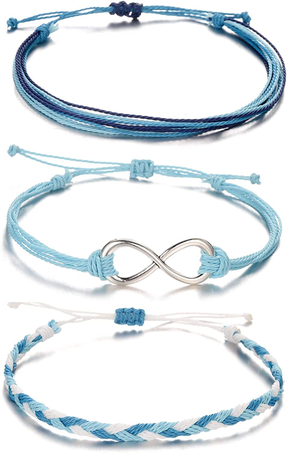Softones VSCO String Wave Bracelets for Women Girls Handmade Colorful Waterproof Adjustable Braided Beach Bracelet Set for Women Apparel & Accessories > Jewelry > Bracelets Softones I:3Pcs Blue Infinite