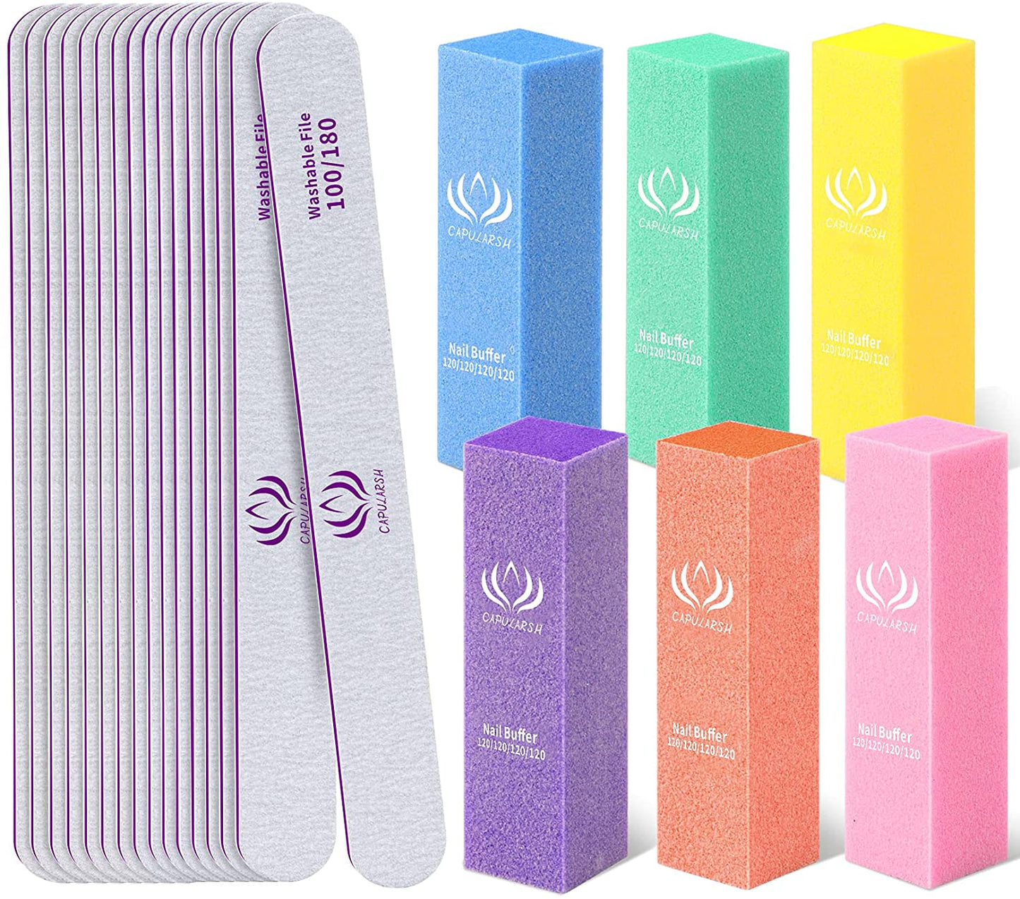 Nail Files and Buffers - Capularsh 16Pack Professional Manicure Tools Kit, 10Pcs 100/180 Grit Double Sided Nail Files for Acrylic Dip Nails, 6Pcs Four Sided 120 Grit Nail Buffer Block for Home Salon Health & Beauty > Personal Care > Cosmetics > Cosmetic Tools > Nail Tools Capularsh 10pcs 100 180 Grit & 6pcs Buffer