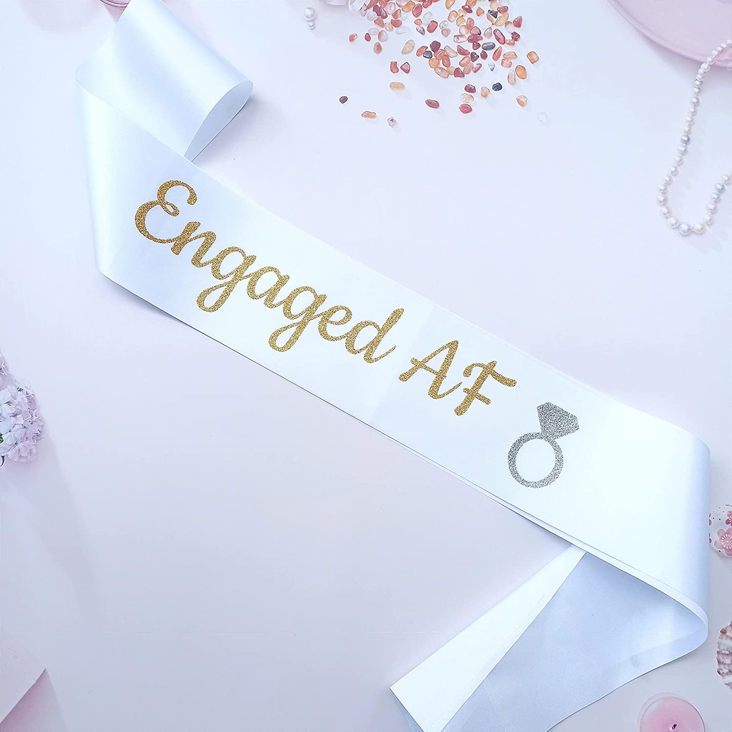 Magnusson'S Garden Engaged AF Sash, I Said Yes Couple Wedding Party, Bridal Shower, Bachelor, Bachelorette, Engagement Party Accessory, Gift for Women, Bride, Groom-To-Be, Future Mr and Mrs, Gold Apparel & Accessories > Clothing Accessories > Sashes Magnusson's Garden