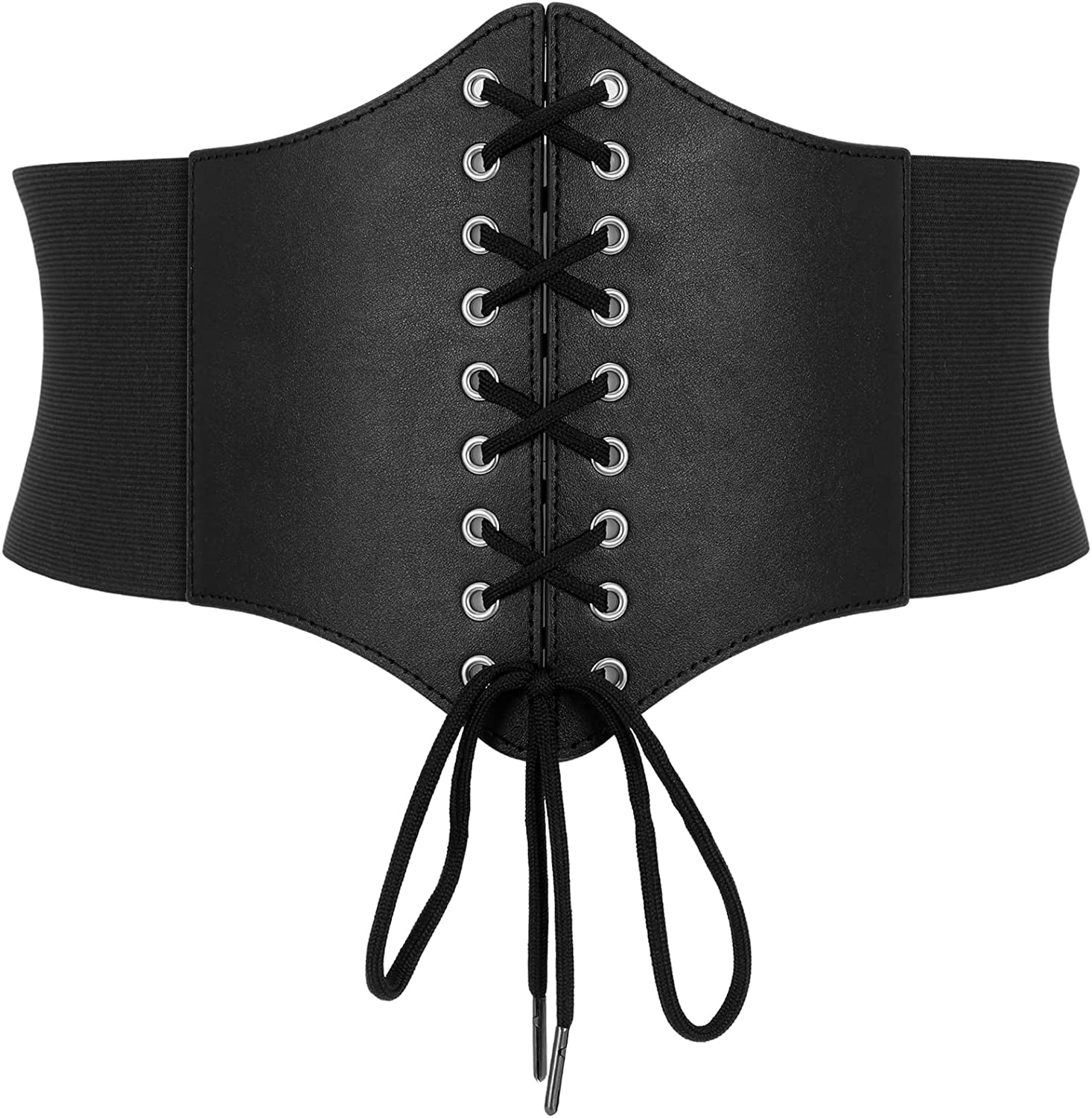 Corset Belt for Women Lace up Elastic Leather Waist Corset Tied Waspie Belt for Renaissance Pirate Halloween Costume Apparel & Accessories > Clothing Accessories > Belts WOWOGO 1-black Fit Waist Size 36"-39"