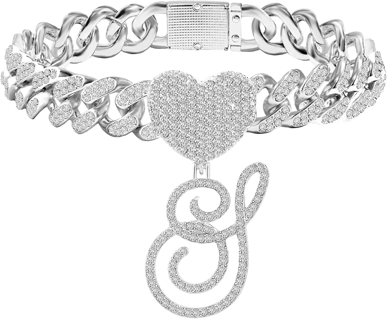 KKJTDS 13Mm Silver Cuban Link Anklets for Women Cursive Pendant Miami Cuban Link Chain Ankle Bracelets for Women Hip Hop Iced Out Letter Chain Anklet Apparel & Accessories > Jewelry > Anklets KKJTDS S