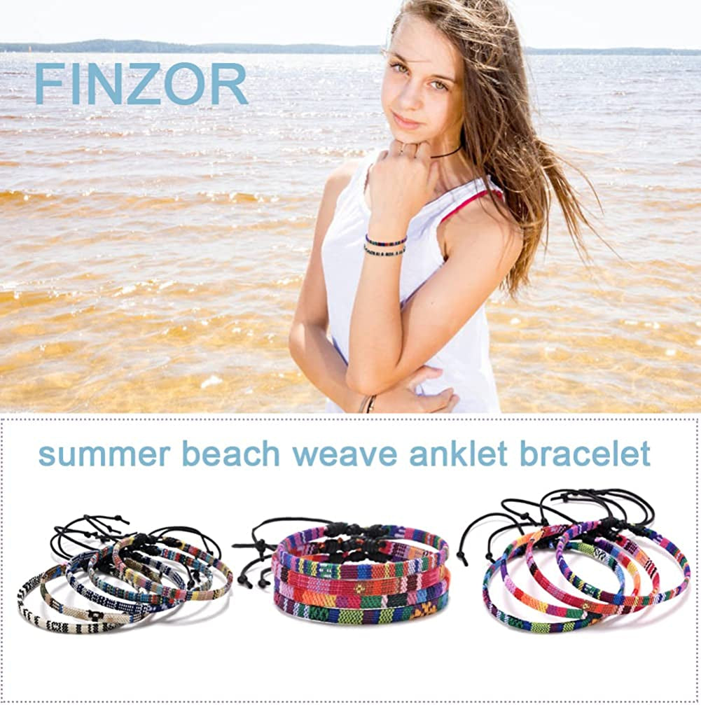 FINZOR 20PCS Ankle Bracelet Adjustable Boho Surfer Anklet Bracelet Thin Rope Unisex Handmade Beach Anklet Boho Colorful Ankle Bracelet Bohemia Anklet Chain Jewelry Festival Accessories Apparel & Accessories > Jewelry > Anklets FINZOR