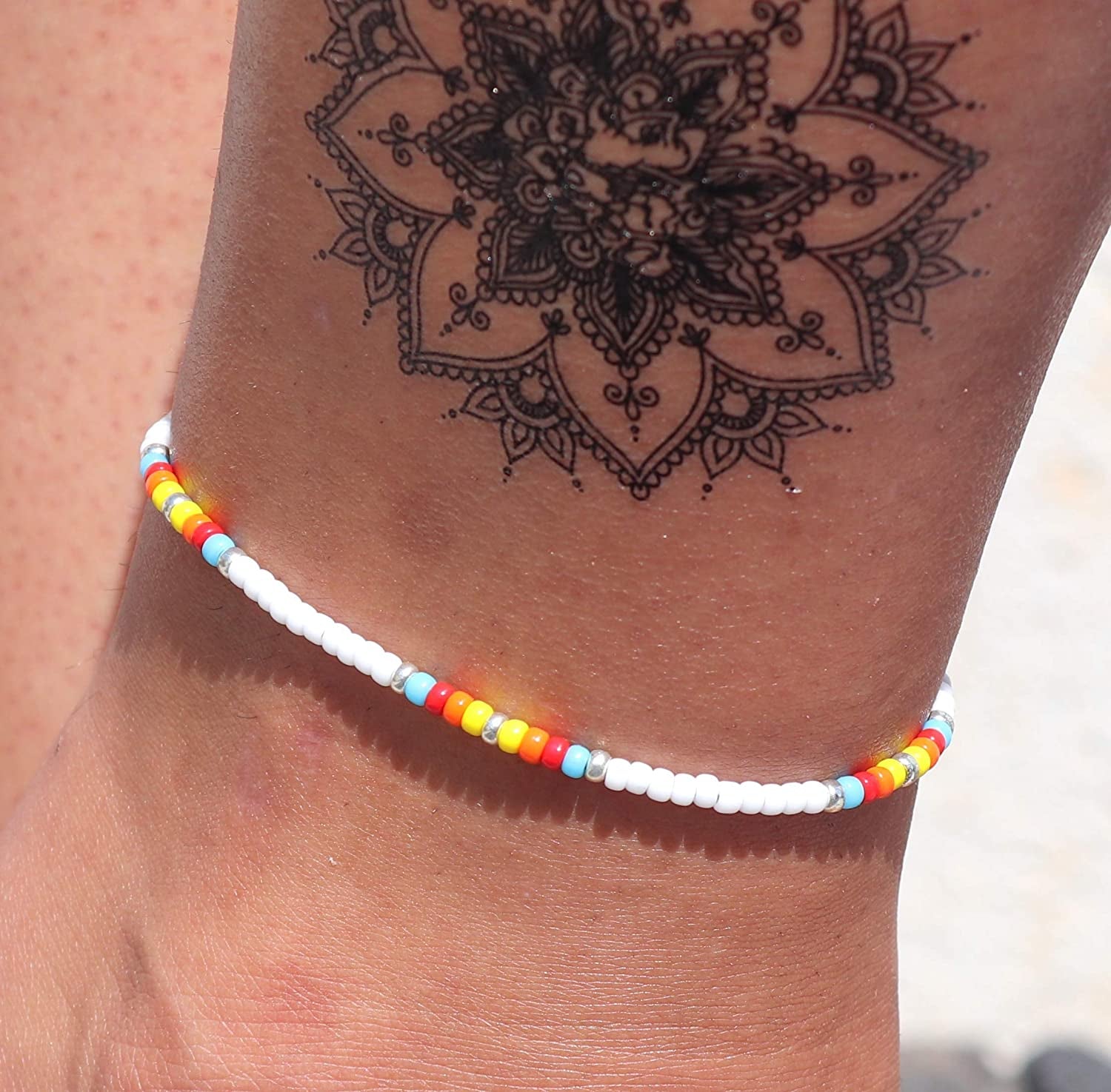 Boho Anklet, Native American Jewelry, Unique Thin Beaded Ankle Bracelet for Women or Girls, Colorful Bohemian Hippie Beach Waterproof Foot Jewelry, Handmade by Tribes Apparel & Accessories > Jewelry > Anklets Tribes by Sara K