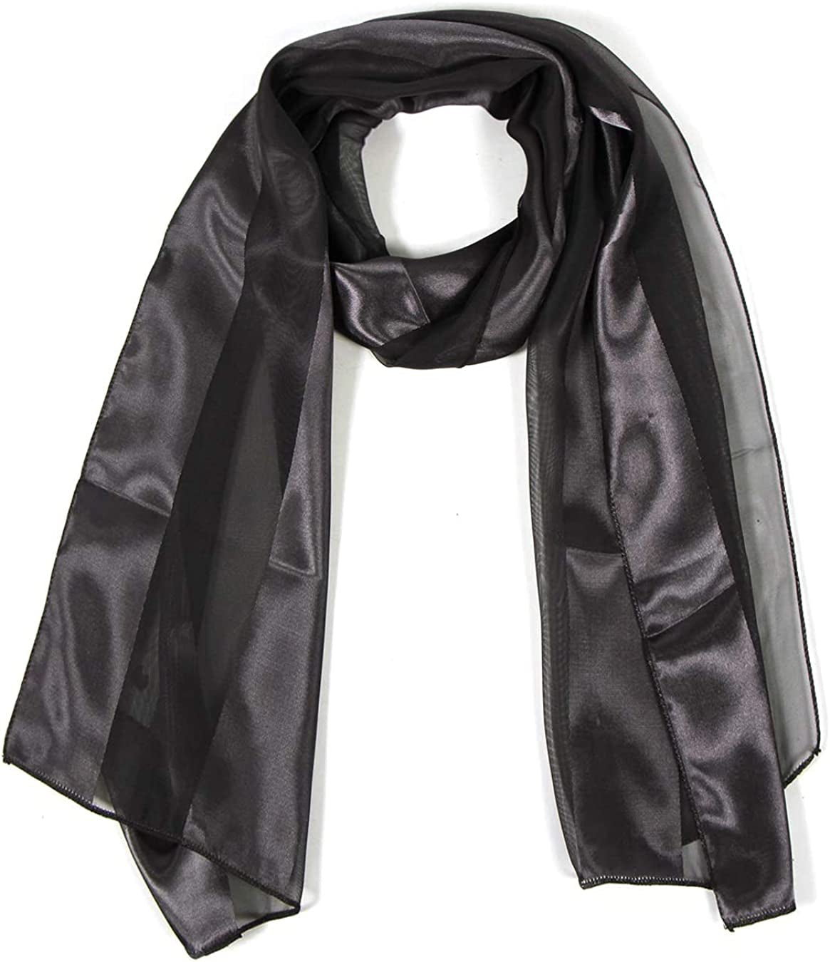 Scarfs for Women Lightweight Soft Silky Scarves 60" Long Satin Chiffon Stripe Neckerchief Gold Red Pink Black More Apparel & Accessories > Clothing Accessories > Scarves & Shawls SERENITA Dark Grey