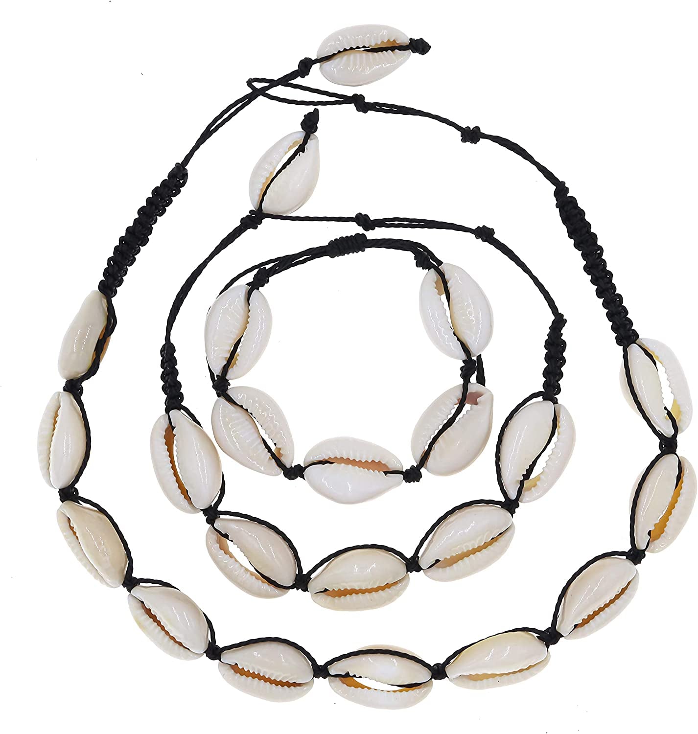 Cowrie Shell Necklace with Matching Seashell Anklet and Bracelet, VSCO Girl Accessories Set for Teen Girls, Aesthetic Beach Jewelry for Women Apparel & Accessories > Jewelry > Anklets KYLIE MAX Black