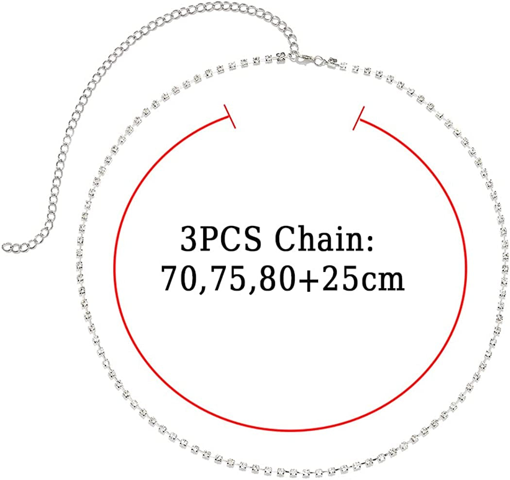 Rhinestone Layered Body Chain Sliver Sexy Crystal Metal Belly Waist Chains Evening Rave Nightclub Multilayered Adjustable Body Accessories Jewelry for Women(3Pcs) Apparel & Accessories > Jewelry > Body Jewelry Generic