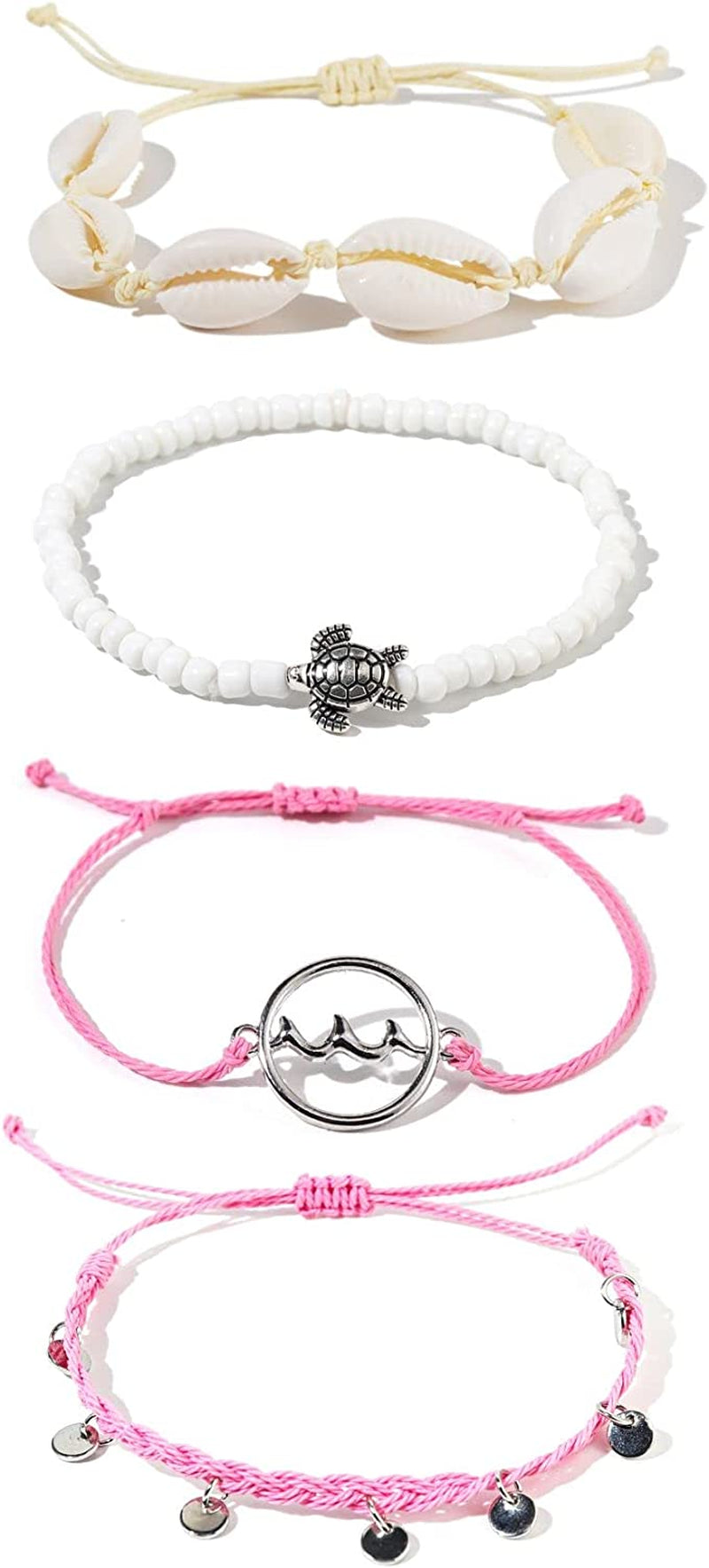 Caiyao 4 Pcs Summer Surfer Wave Anklet Bracelets Adjustable Strand Braided String Rope Bracelets Waterproof Handmade Sunflower Bracelets Anklets Jewelry for Women Teen Girls Apparel & Accessories > Jewelry > Anklets InShine pink shell