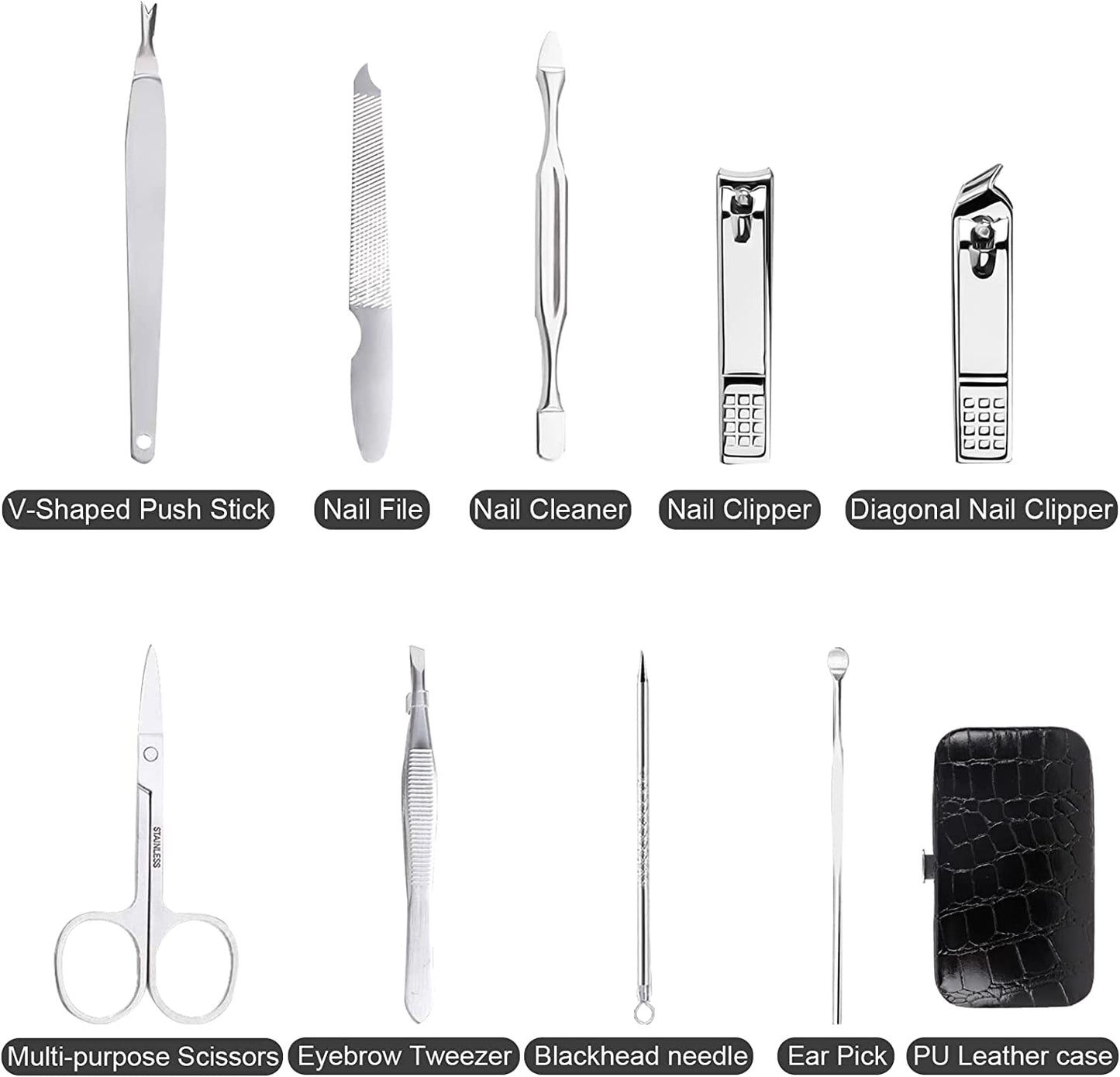 Manicure Set Nail Clipper Kit, 9 Pieces Portable Travel Nail Kit Nail Grooming Kit with Black Leather Bag Suitable for Home Outdoor Travel Gift Giving Beauty Salon Health & Beauty > Personal Care > Foot Care Tufusiur