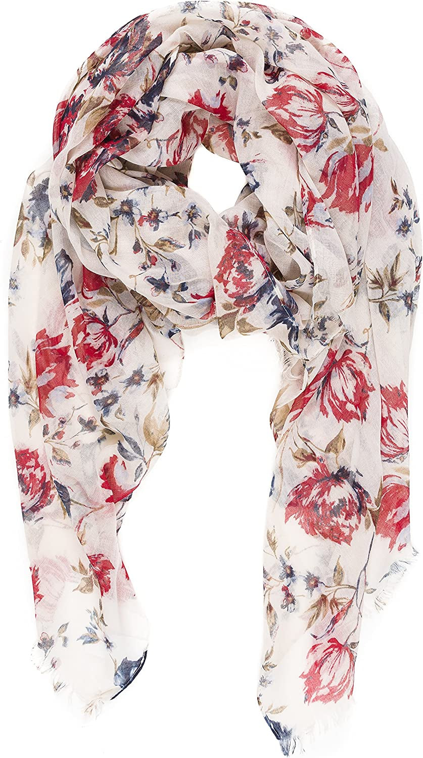 Scarf for Women Lightweight Floral Flower Scarves for Spring Spring Fall Winter Shawl Wrap Apparel & Accessories > Clothing Accessories > Scarves & Shawls MELIFLUOS DESIGNED IN SPAIN Barcelona Collections 15 - Beige Red Flower