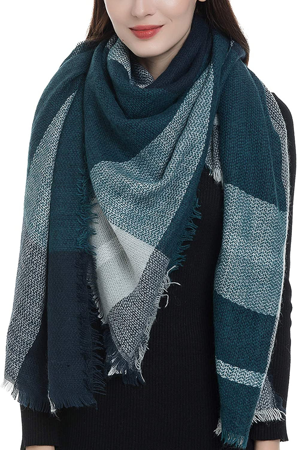Dimore Trendy Plaid Blanket Scarf Women Big Oversized Long Scarves Apparel & Accessories > Clothing Accessories > Scarves & Shawls Dimore Green White
