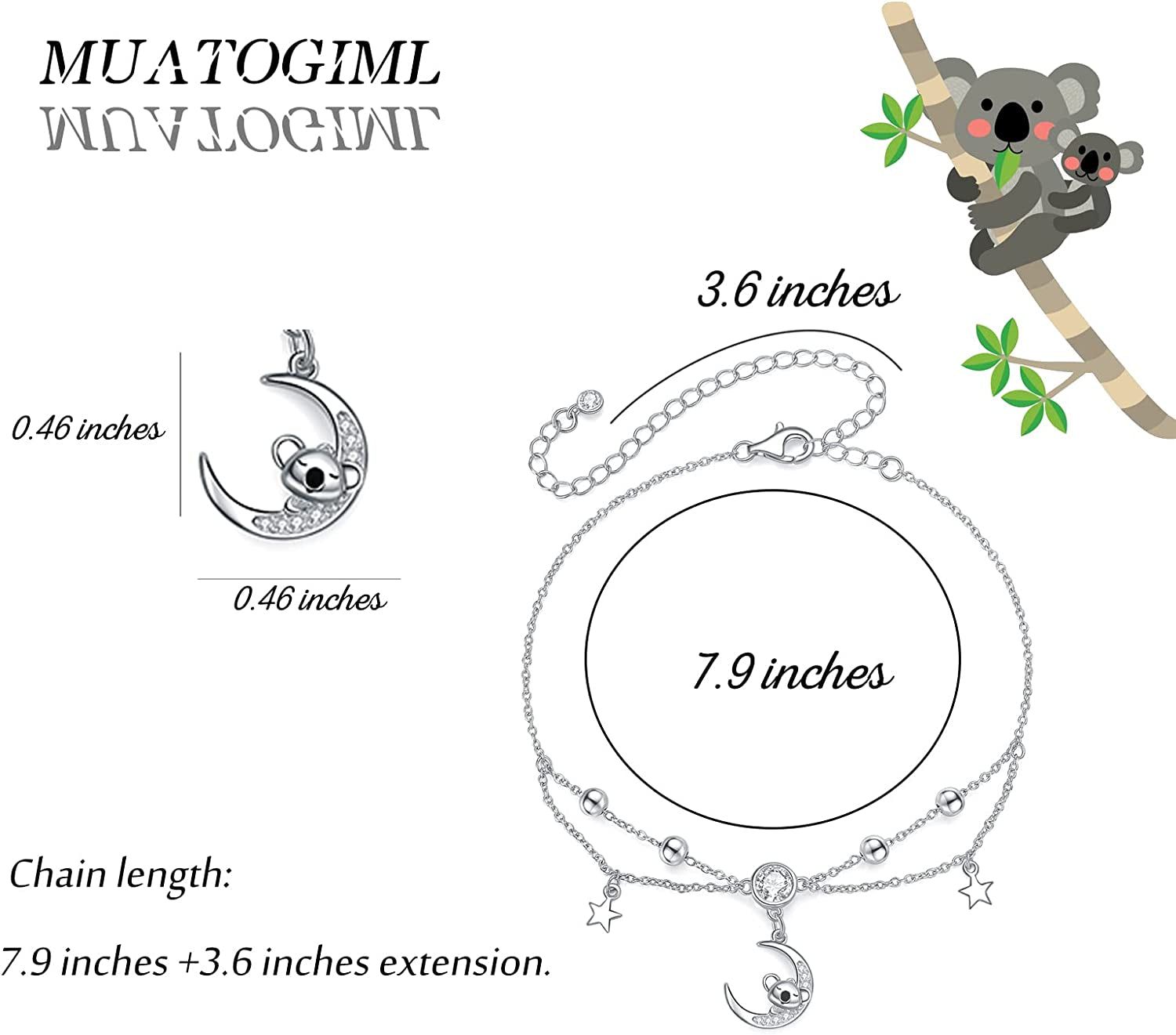 MUATOGIML 925 Sterling Silver Mom Necklace Love Heart Pendant Mama Bear Panda Elephant Sloth Animal Necklaces Mother Son Daughter Jewelry Gifts for Women Mum Family Apparel & Accessories > Jewelry > Anklets MUATOGIML JEWELRY