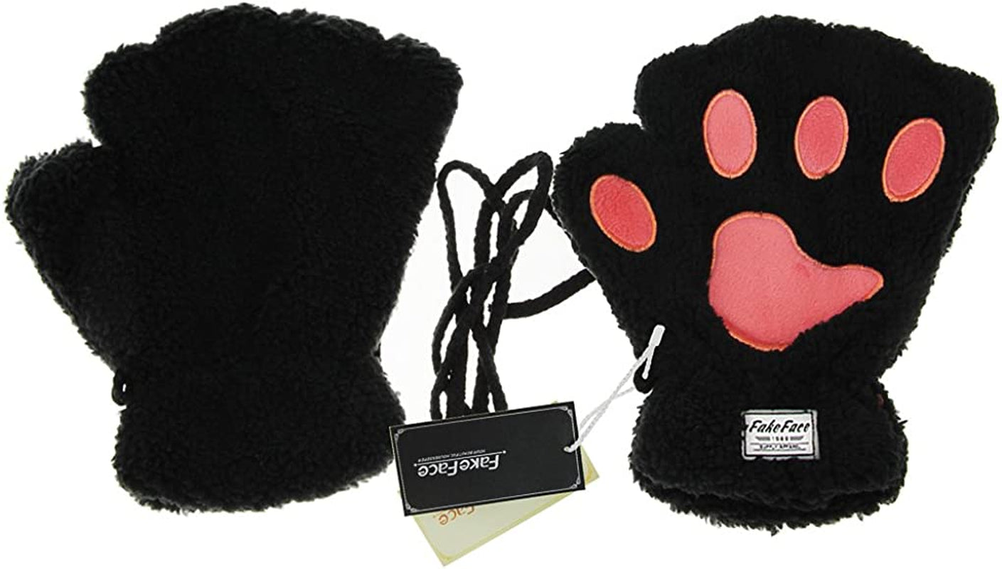 Fakeface Cute Cat Kitten Paw Fingerless Faux Fur Plush Gloves for Girls Women Apparel & Accessories > Clothing Accessories > Gloves & Mittens FakeFace
