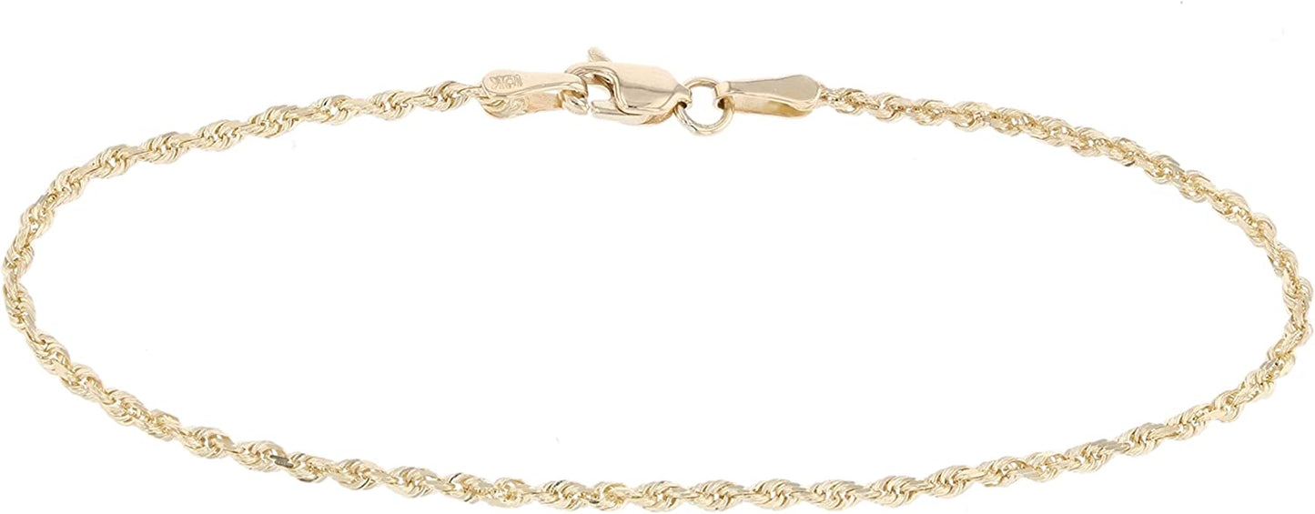 Floreo 10K Fine Gold 2Mm Thin Solid Diamond Cut Rope Chain Bracelet and Anklet Apparel & Accessories > Jewelry > Anklets Floreo Yellow Gold 9.0 Inches