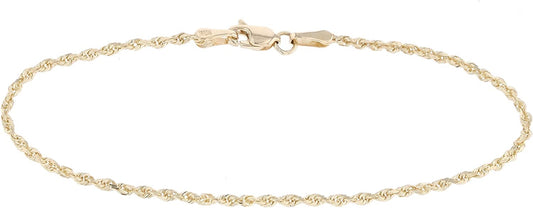 Floreo 10K Fine Gold 2Mm Thin Solid Diamond Cut Rope Chain Bracelet and Anklet Apparel & Accessories > Jewelry > Anklets Floreo Yellow Gold 9.0 Inches