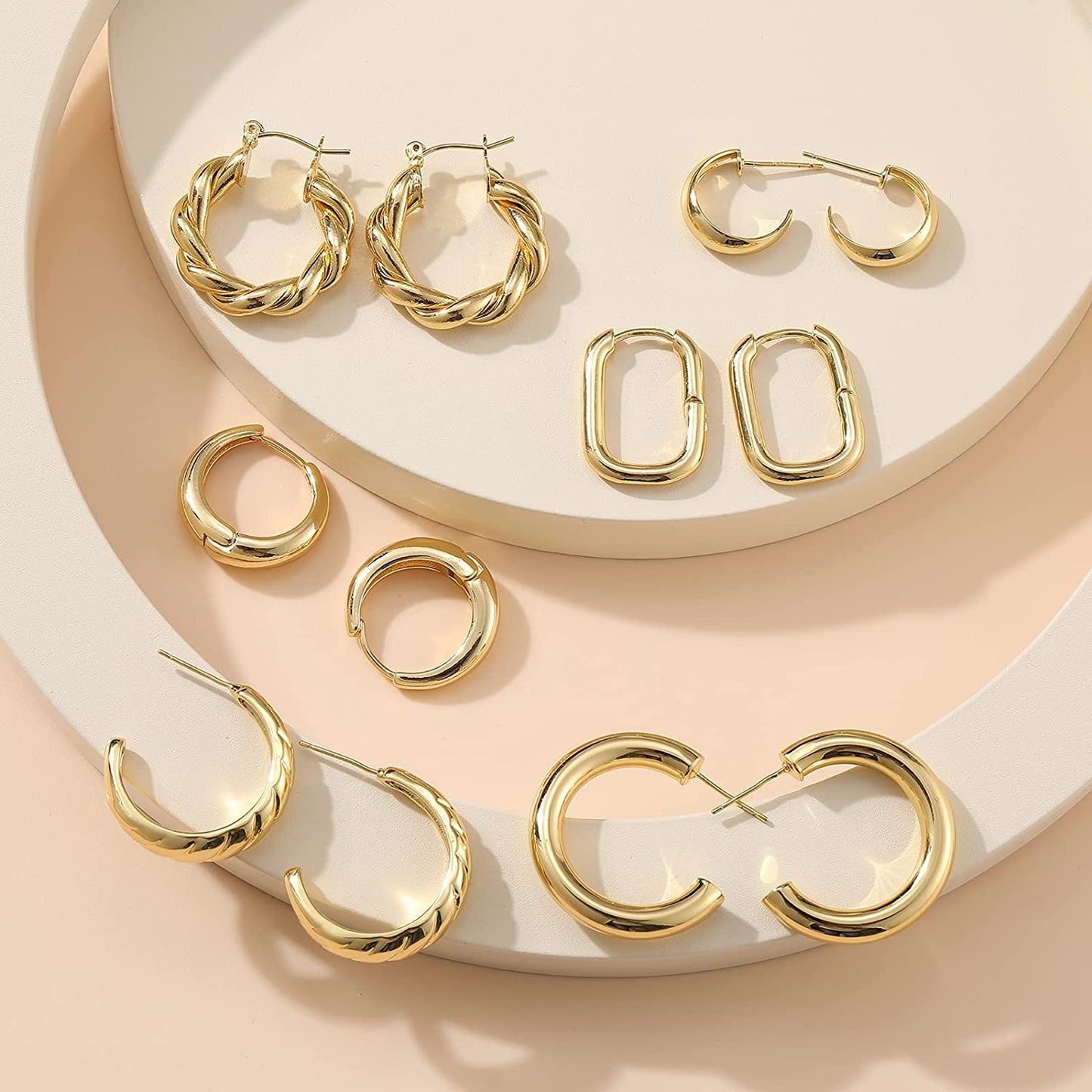 Gold Hoop Earrings Set for Women, 14K Gold Plated Lightweight Hypoallergenic Chunky Open Hoops Set for Gift Apparel & Accessories > Jewelry > Earrings KYLIE MAX