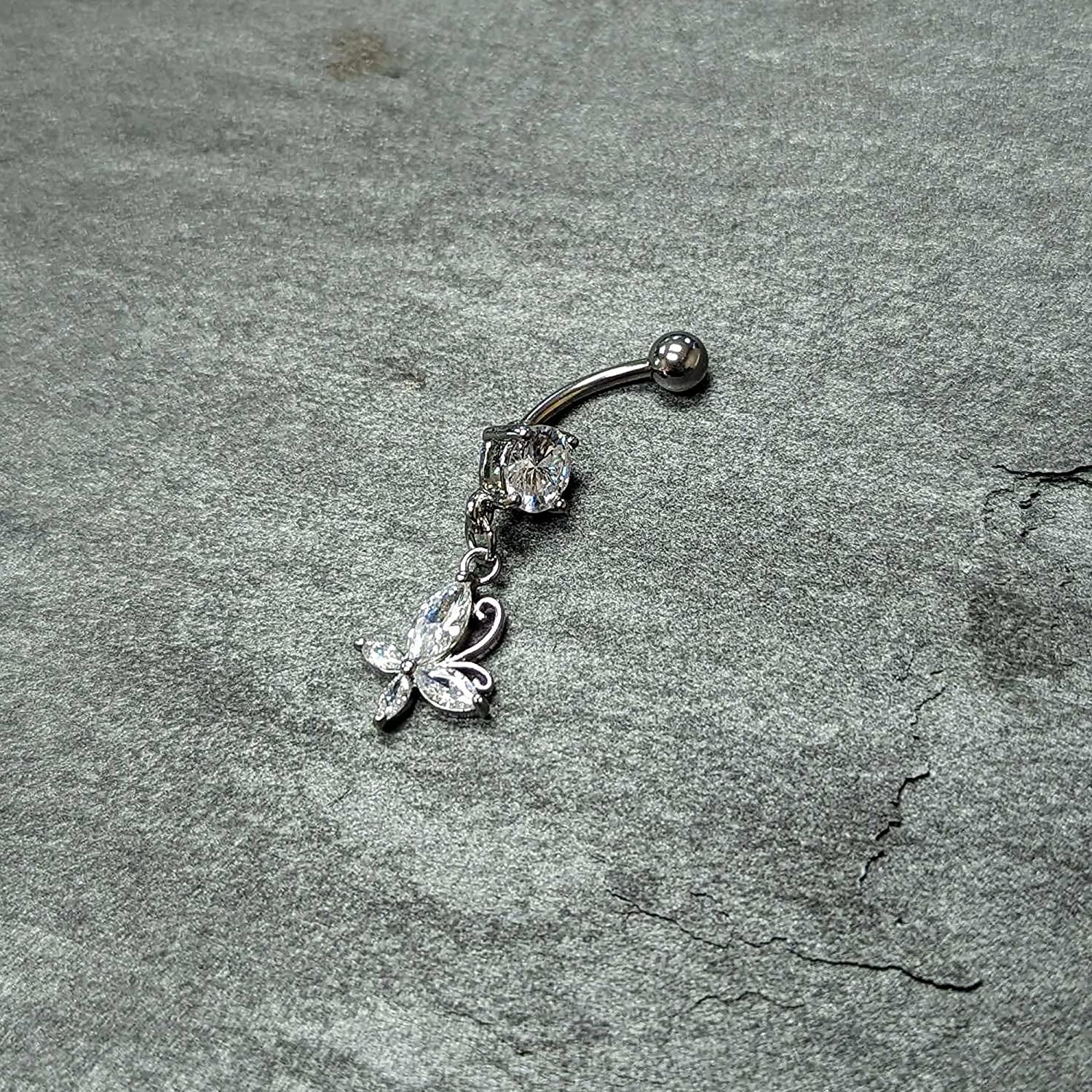 Body Candy Stainless Steel Clear Accent Butterfly Dangle Belly Ring Apparel & Accessories > Jewelry > Body Jewelry Body Candy