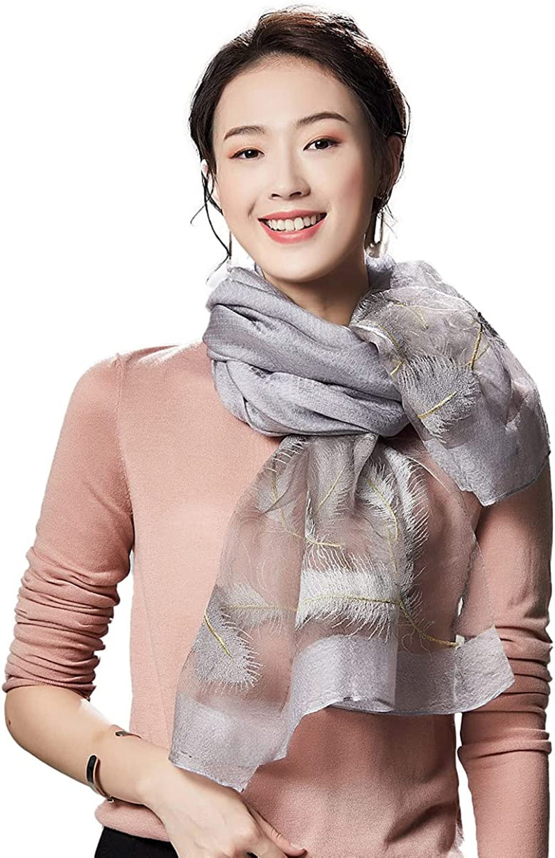 WINCESS.YU Silk Scarf for Women Lightweight Shawls and Wraps for Weddings Fashion Pashmina Shawl Embroidered Scarves Apparel & Accessories > Clothing Accessories > Scarves & Shawls WINCESS.YU Light Grey