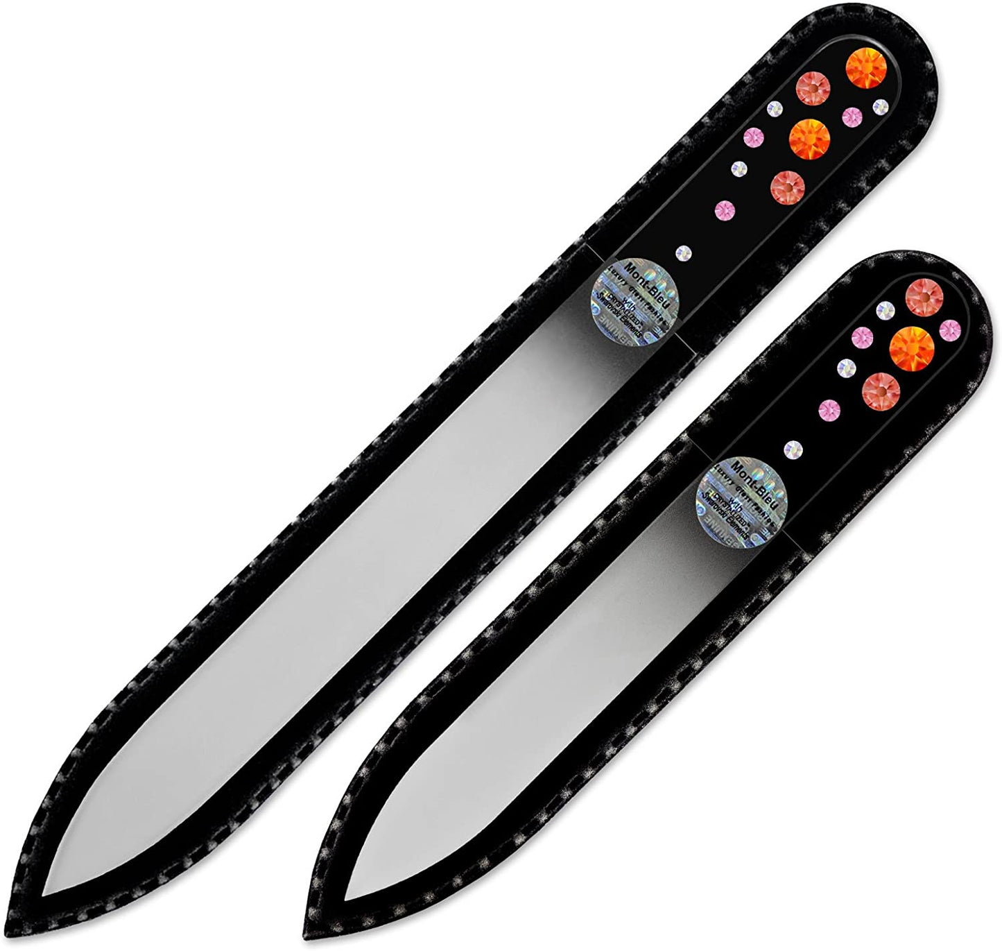 Gifts for Girlfriend - Mont Bleu Premium Set of 2 Glass Nail Files Hand Decorated with Crystals - Genuine Czech Tempered Glass - Nail Supplies - Crystal Nail Files for Manicure Tool Kit Health & Beauty > Personal Care > Cosmetics > Cosmetic Tools > Nail Tools Mont Bleu Fireopal - Padparadscha