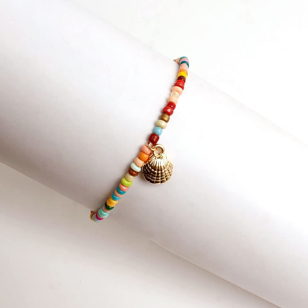 Shegirl Boho Beaded Anklet Bracelet Gold Shell Anklet Chain Colorful Beaded Foot Jewelry for Women and Girls Apparel & Accessories > Jewelry > Anklets Shegirl