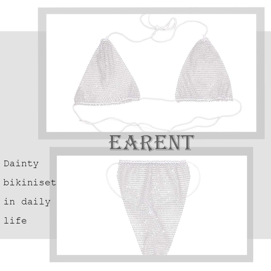 Earent Mesh Rhinestone Body Chain Set Beach Chest Belly Chains Crystal Bikini Nightclub Party Bra Breast Chains Rave Body Jewelry for Women and Girls (Silver) Apparel & Accessories > Jewelry > Body Jewelry EARENT